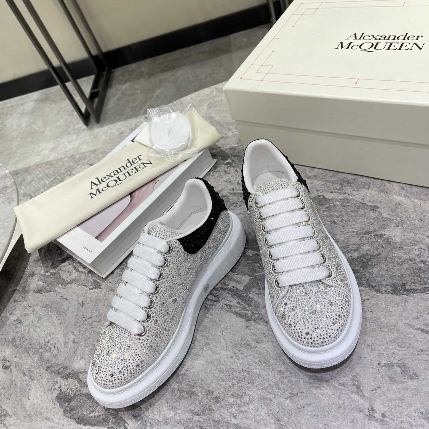 Alexander Mqueen Crystal-embellished Oversized Sneaker In White/Black - PerfectKickZ
