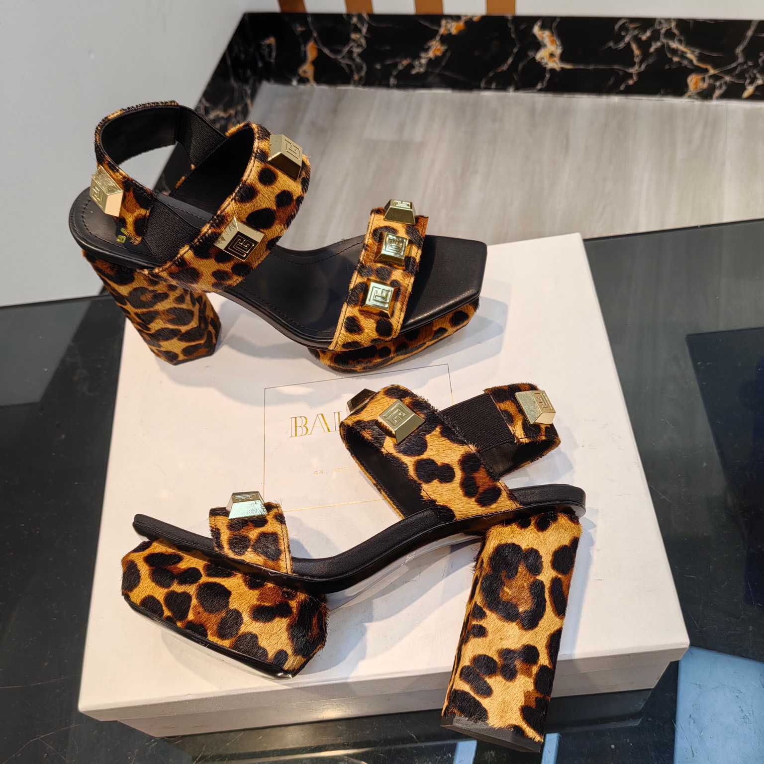 Balmain Ava Leopard-print Platform Sandals - 