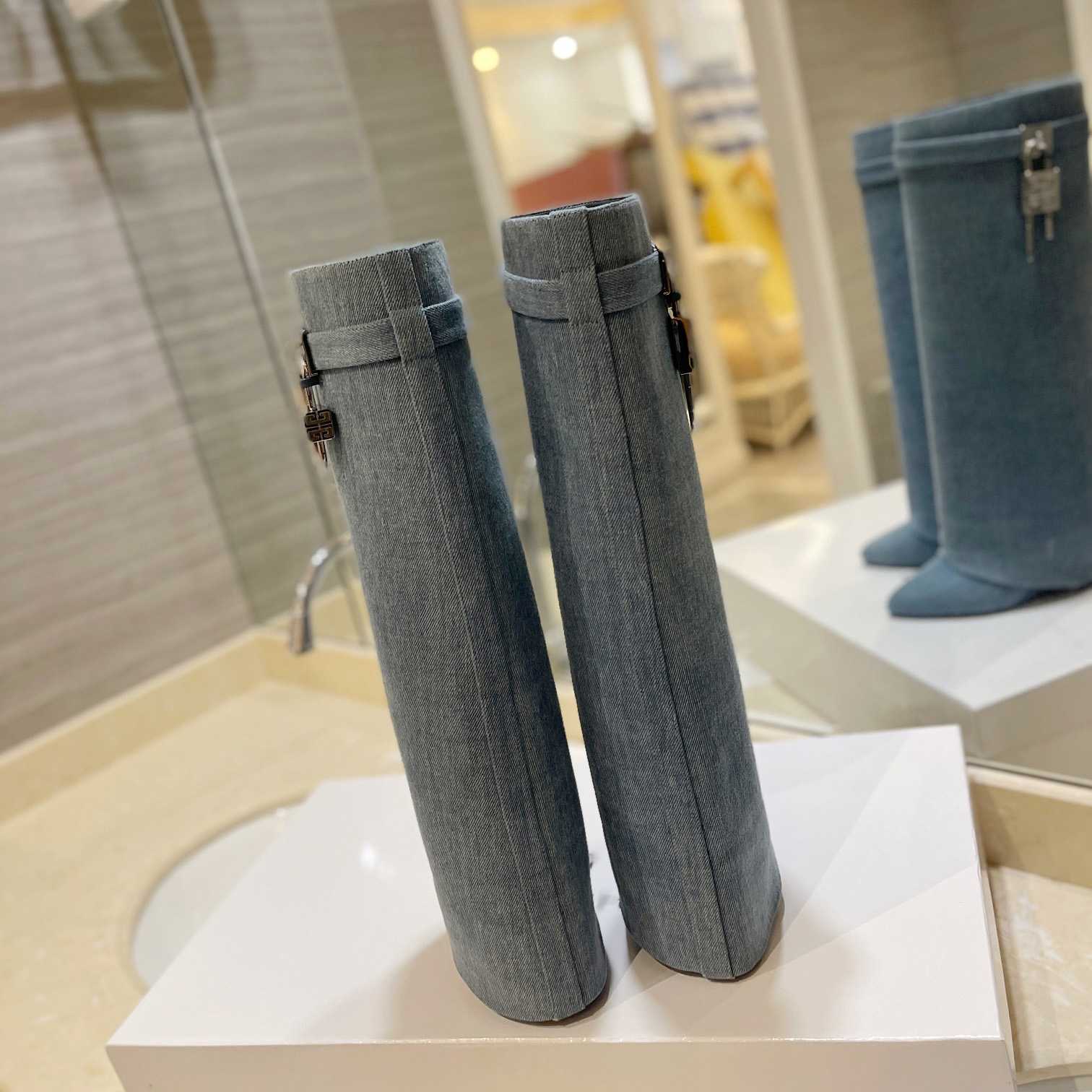 Givenchy Shark Lock Boots In Washed Denim - PerfectKickZ