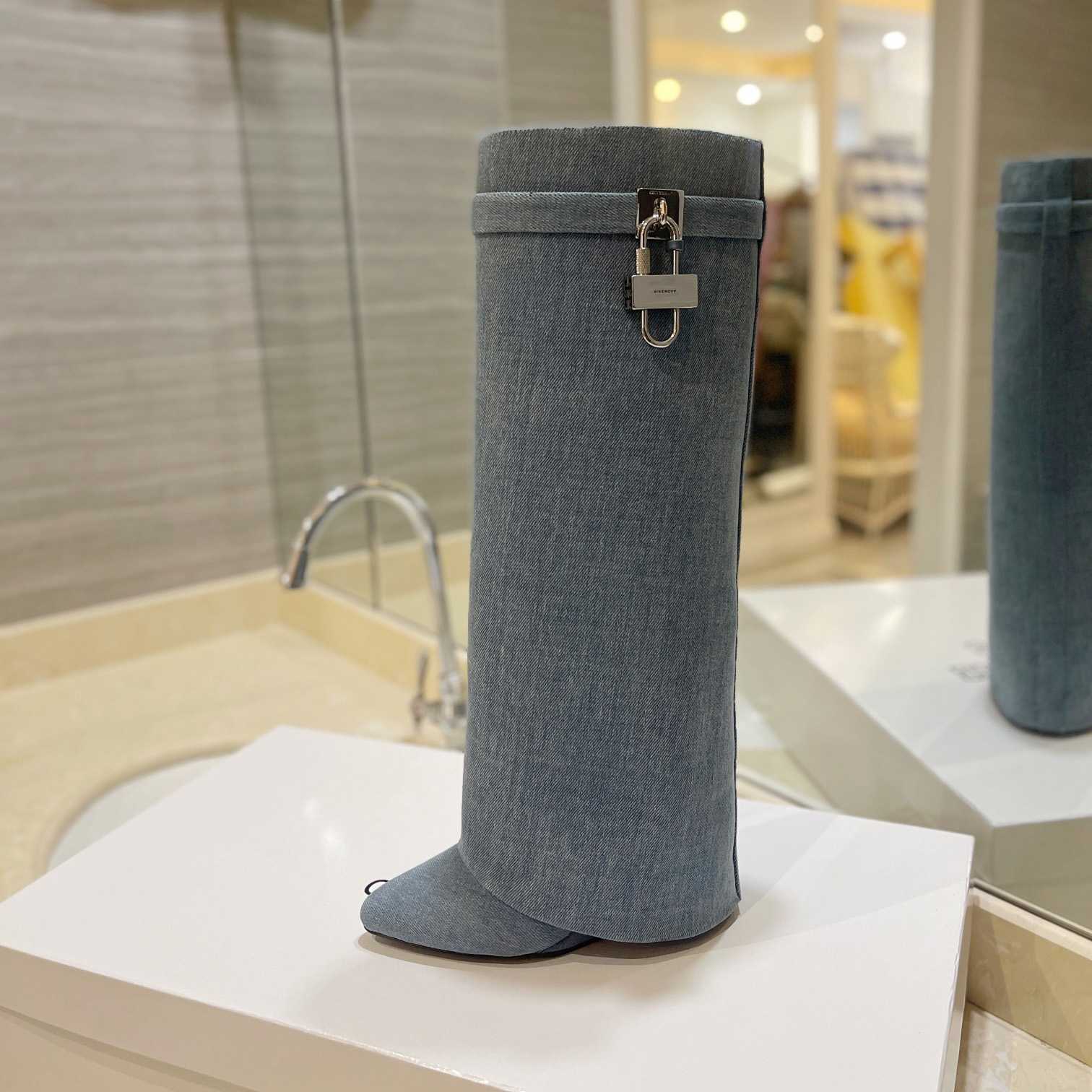 Givenchy Shark Lock Boots In Washed Denim - PerfectKickZ
