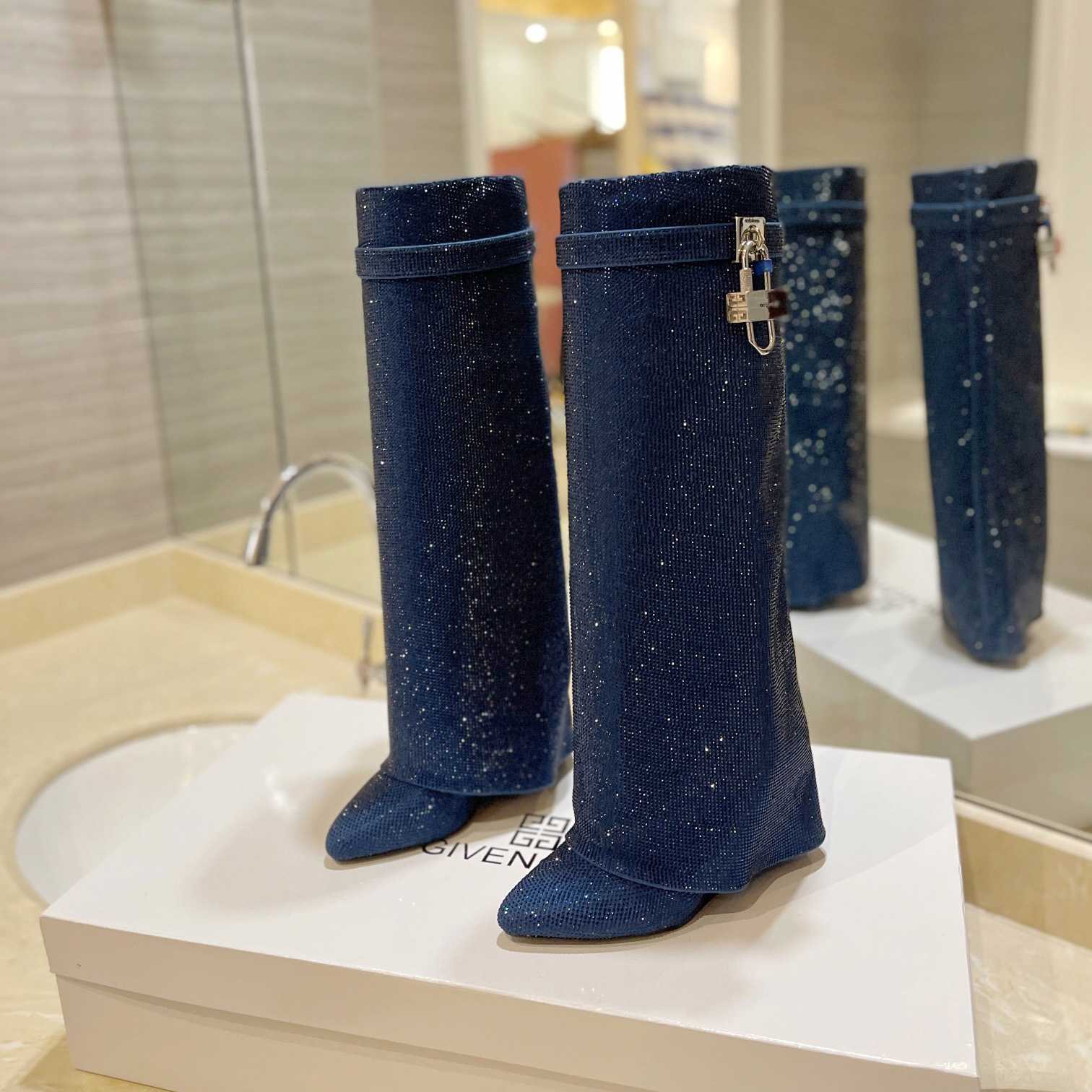 Givenchy Shark Lock Boots In Satin With Strass - 