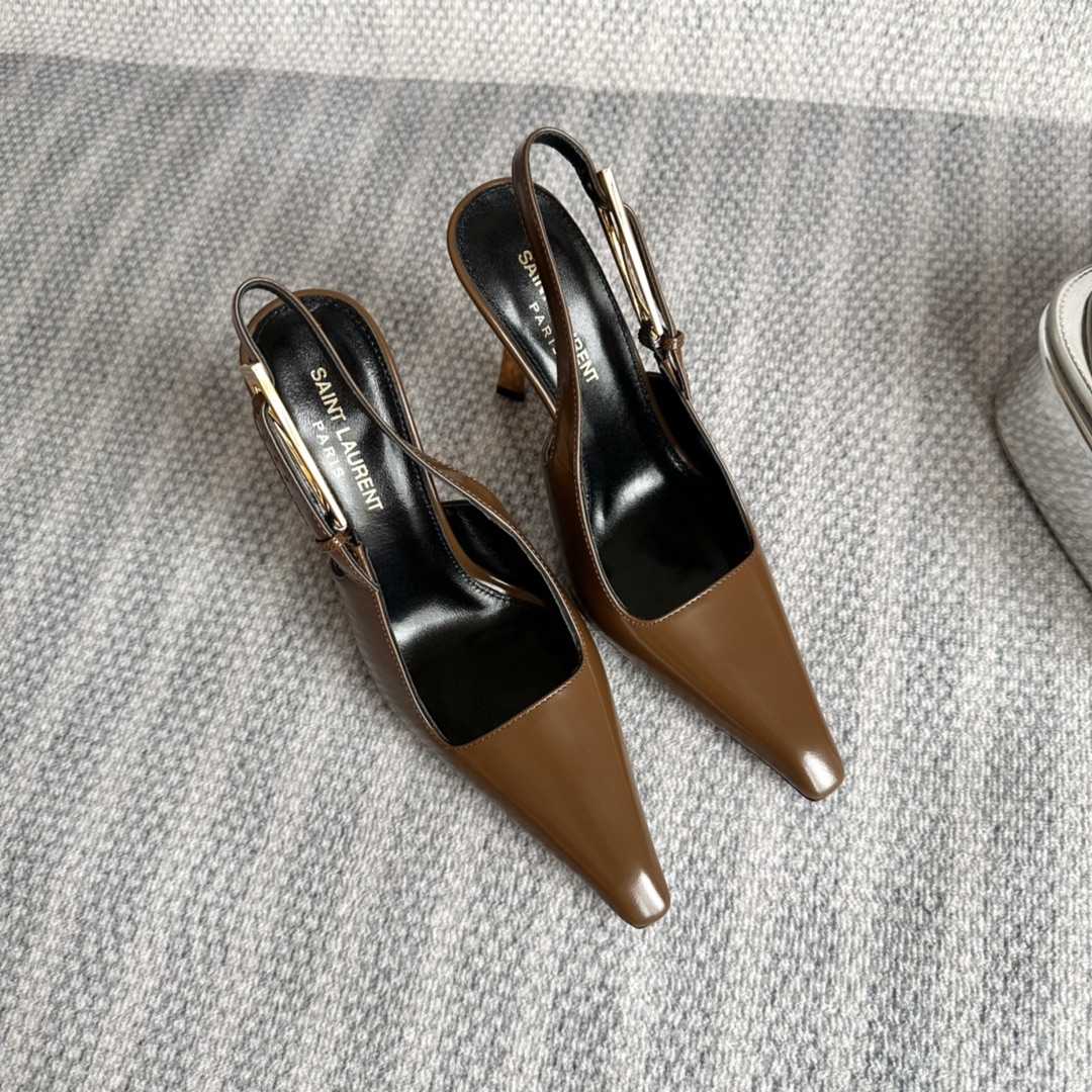 Saint Laurent Lee Slingback Pumps In Glazed Leather - PerfectKickZ