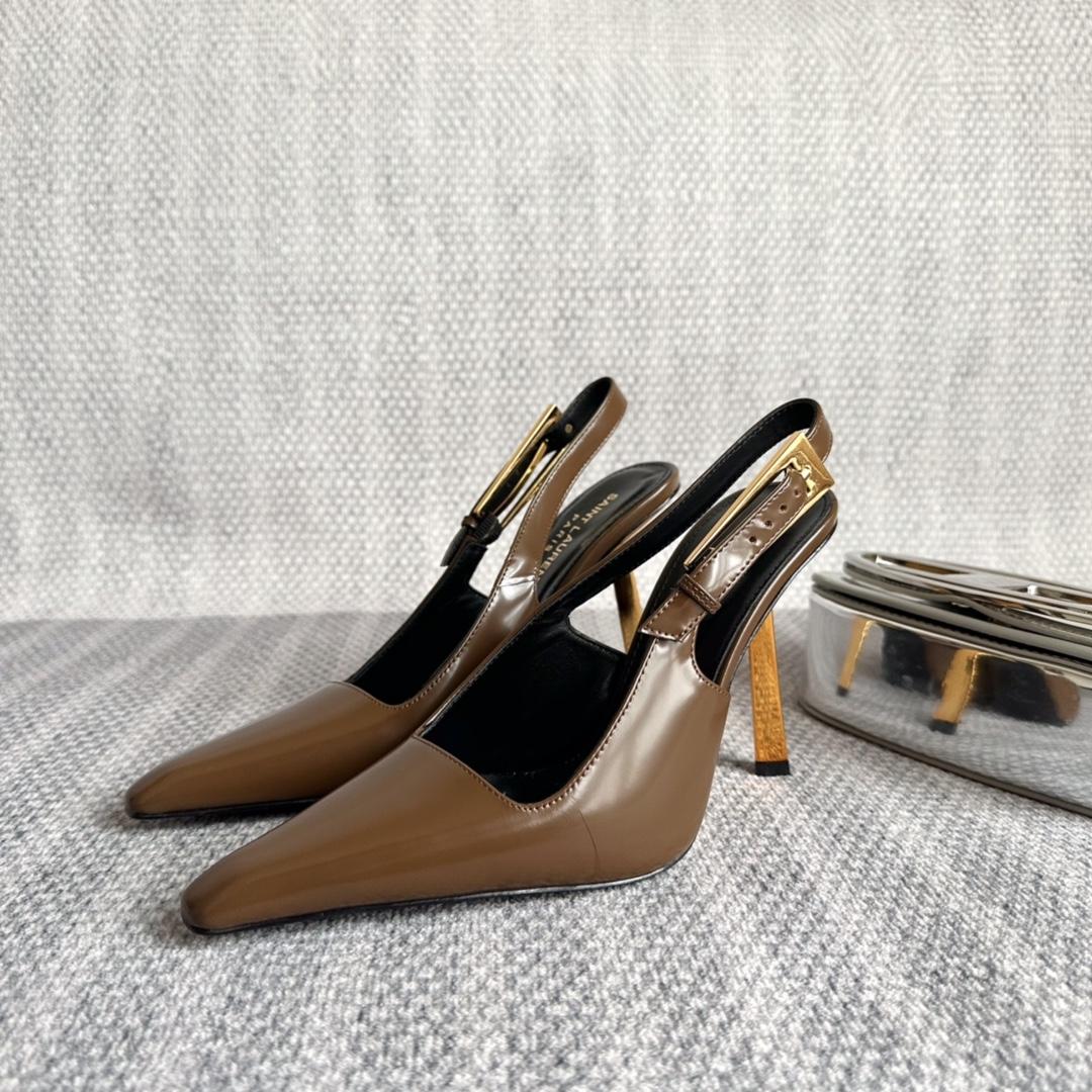 Saint Laurent Lee Slingback Pumps In Glazed Leather - PerfectKickZ