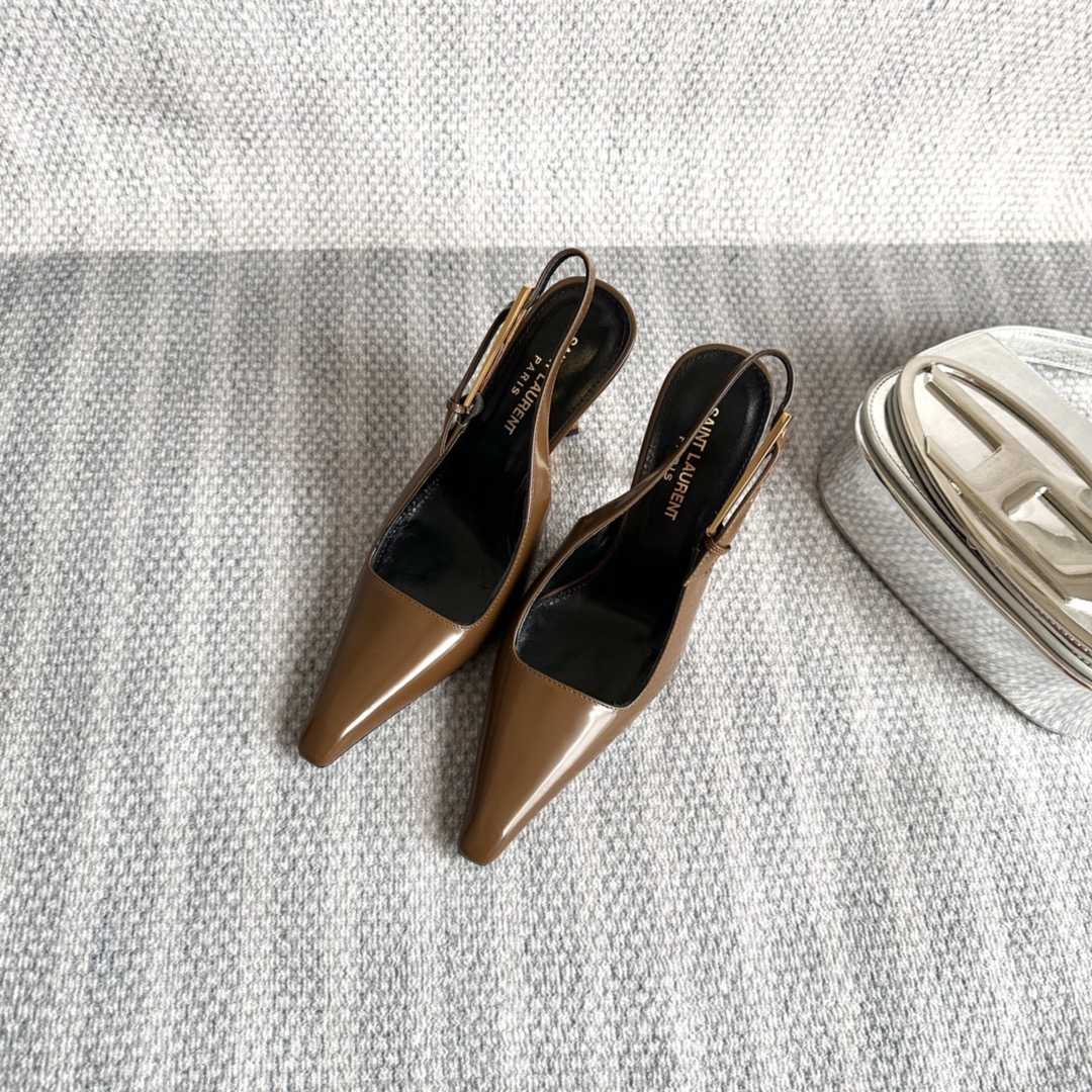 Saint Laurent Lee Slingback Pumps In Glazed Leather - PerfectKickZ