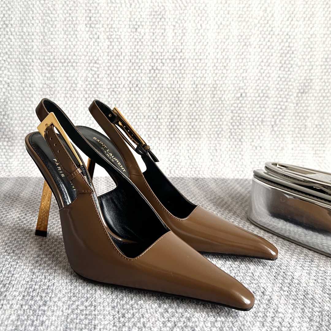 Saint Laurent Lee Slingback Pumps In Glazed Leather - PerfectKickZ