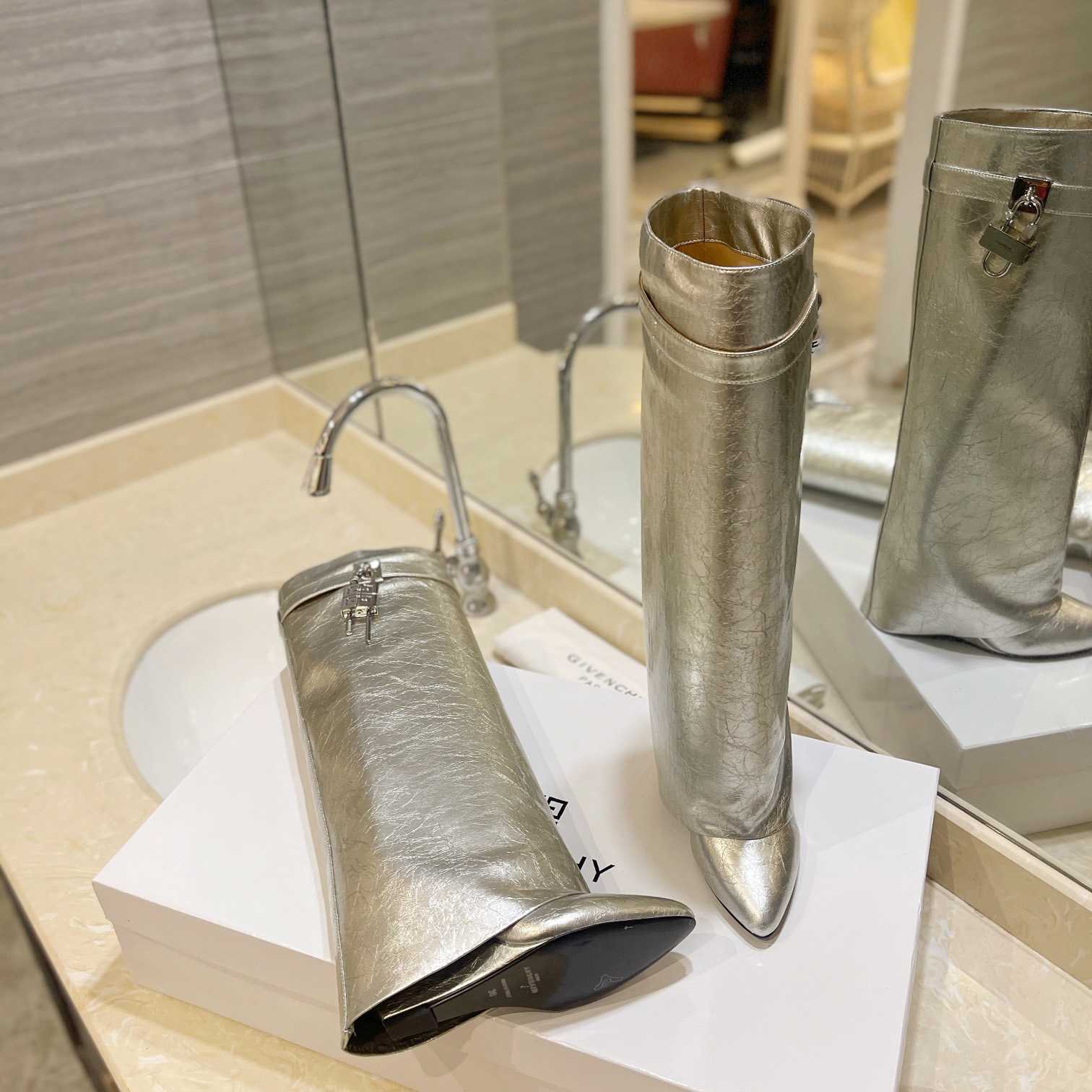 Givenchy Shark Lock Boots In Metallized Leather - PerfectKickZ