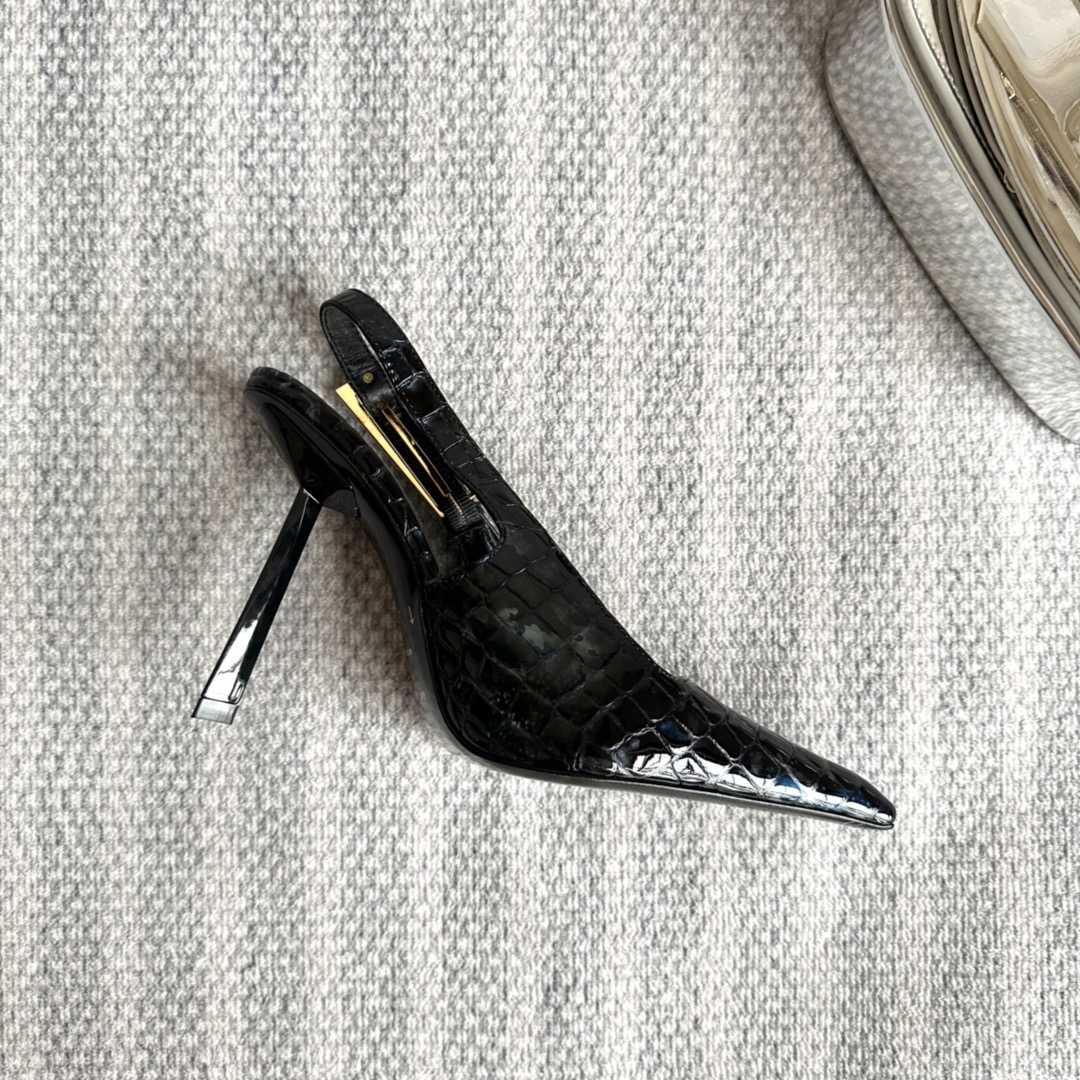 Saint Laurent Lee Slingback Pumps In Crocodile-embossed Leather   - PerfectKickZ
