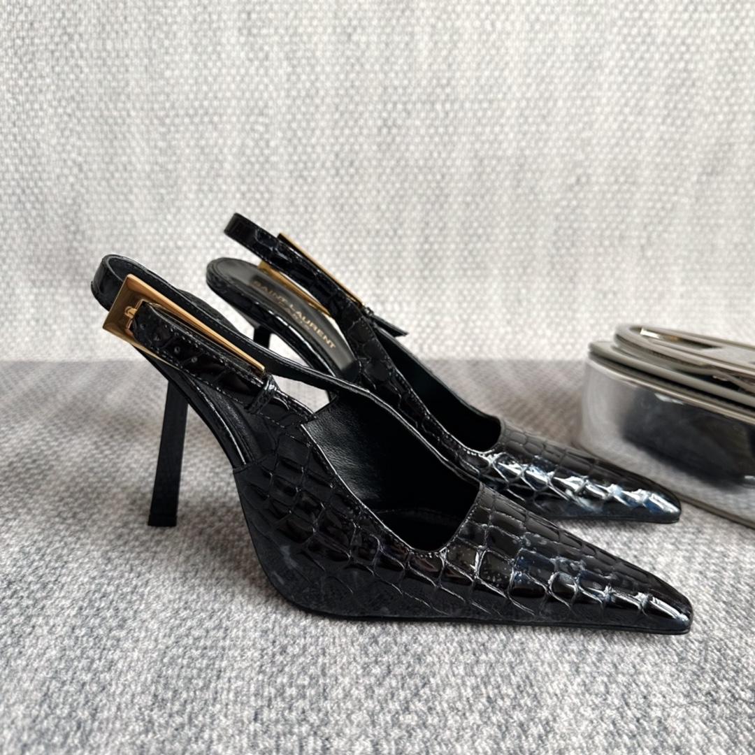 Saint Laurent Lee Slingback Pumps In Crocodile-embossed Leather   - PerfectKickZ