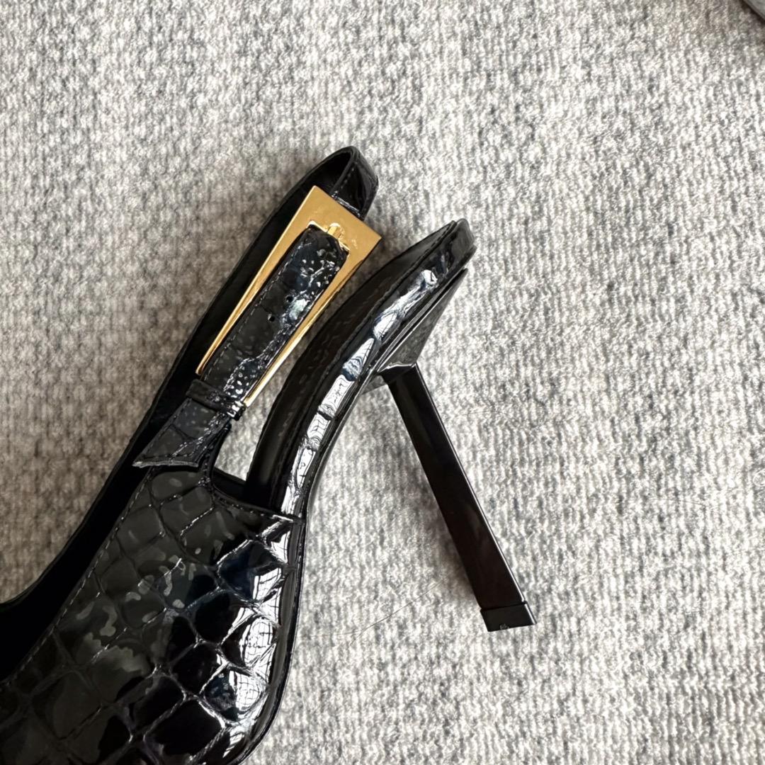 Saint Laurent Lee Slingback Pumps In Crocodile-embossed Leather   - PerfectKickZ