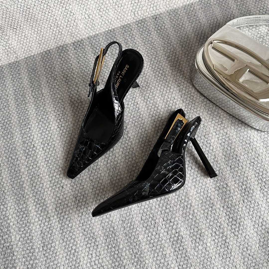 Saint Laurent Lee Slingback Pumps In Crocodile-embossed Leather   - PerfectKickZ