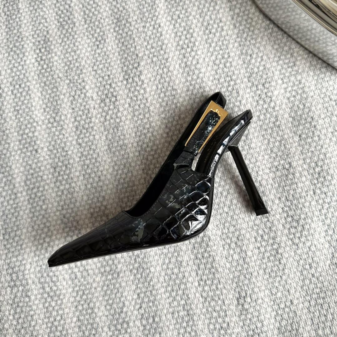 Saint Laurent Lee Slingback Pumps In Crocodile-embossed Leather   - PerfectKickZ