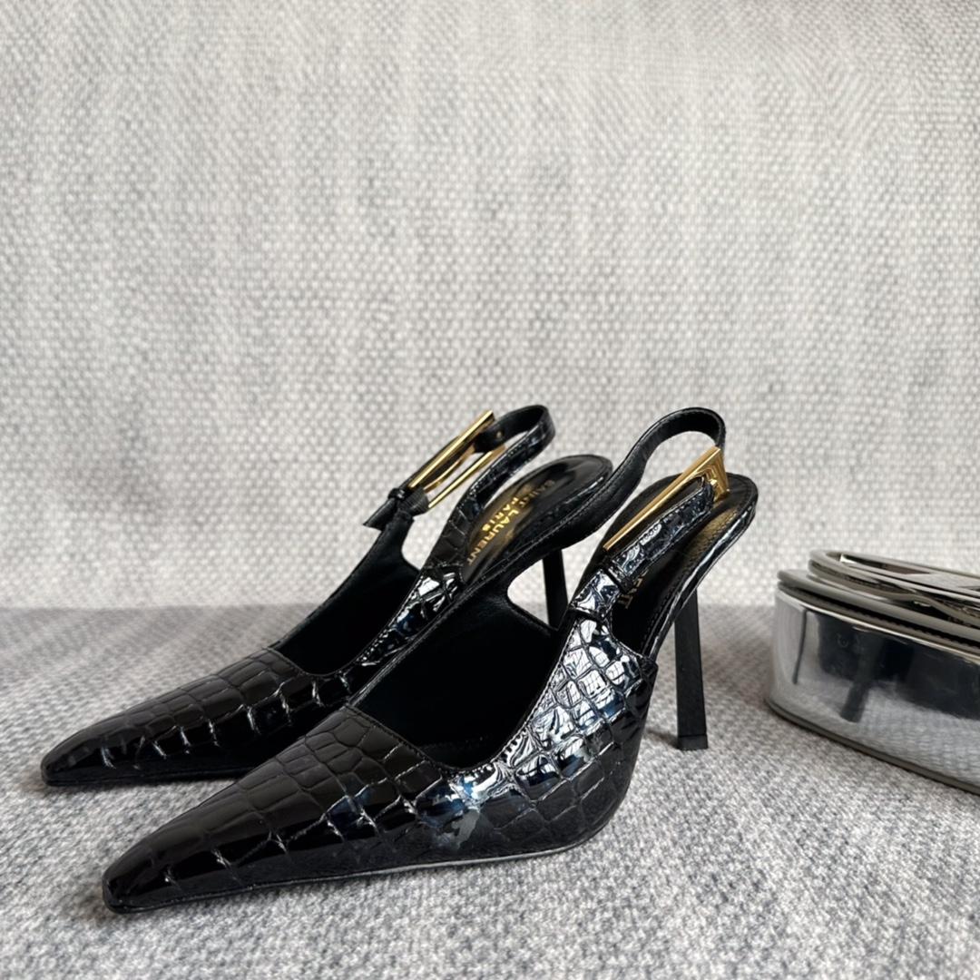 Saint Laurent Lee Slingback Pumps In Crocodile-embossed Leather   - PerfectKickZ