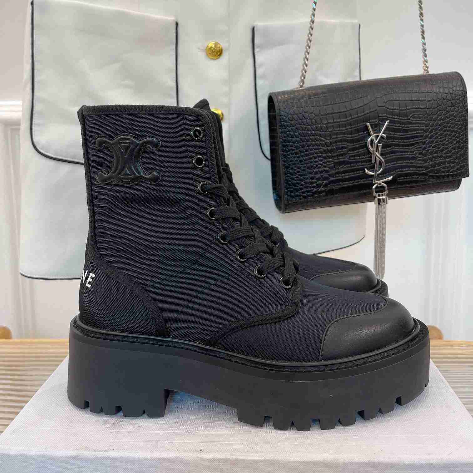 Celine Bulky Laced Up Boot In Nylon And Shiny Bull - PerfectKickZ