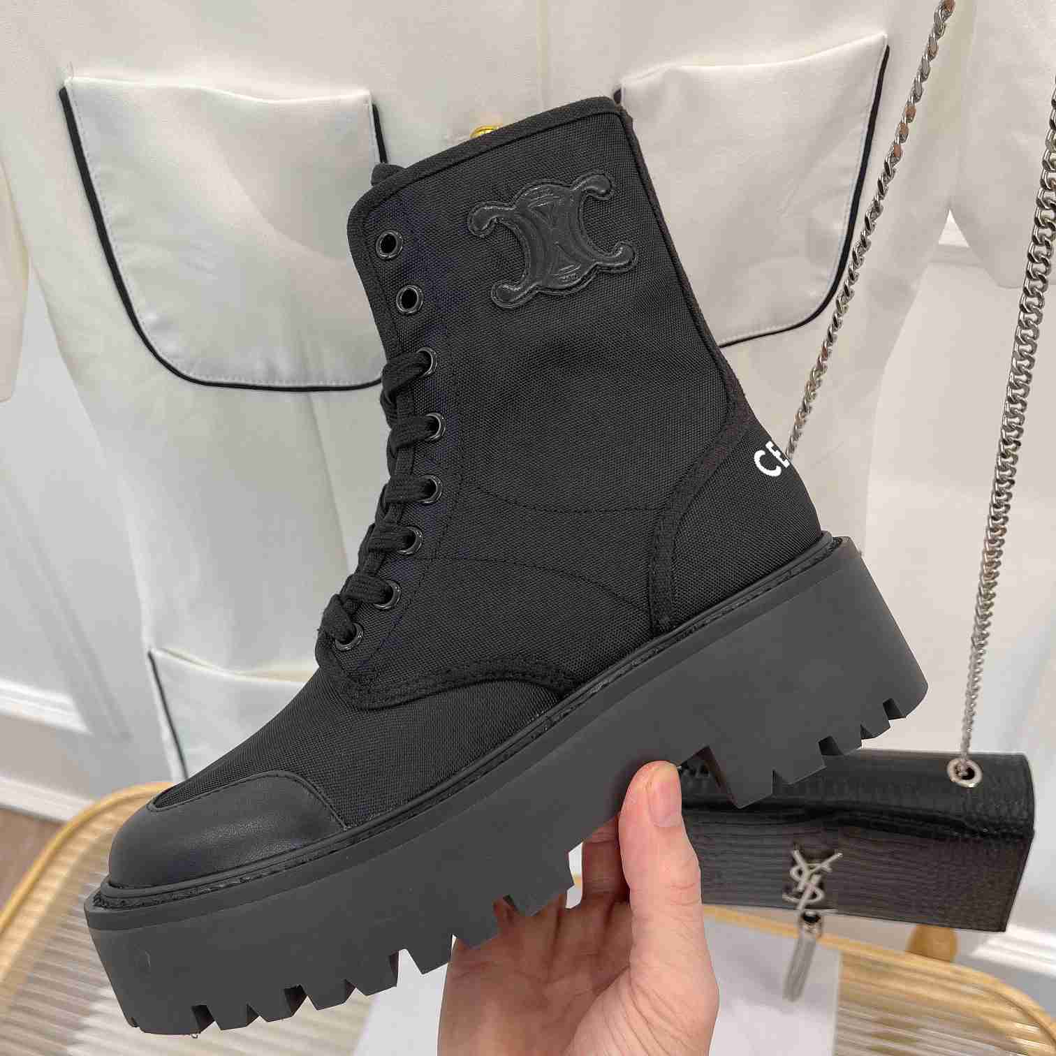Celine Bulky Laced Up Boot In Nylon And Shiny Bull - PerfectKickZ