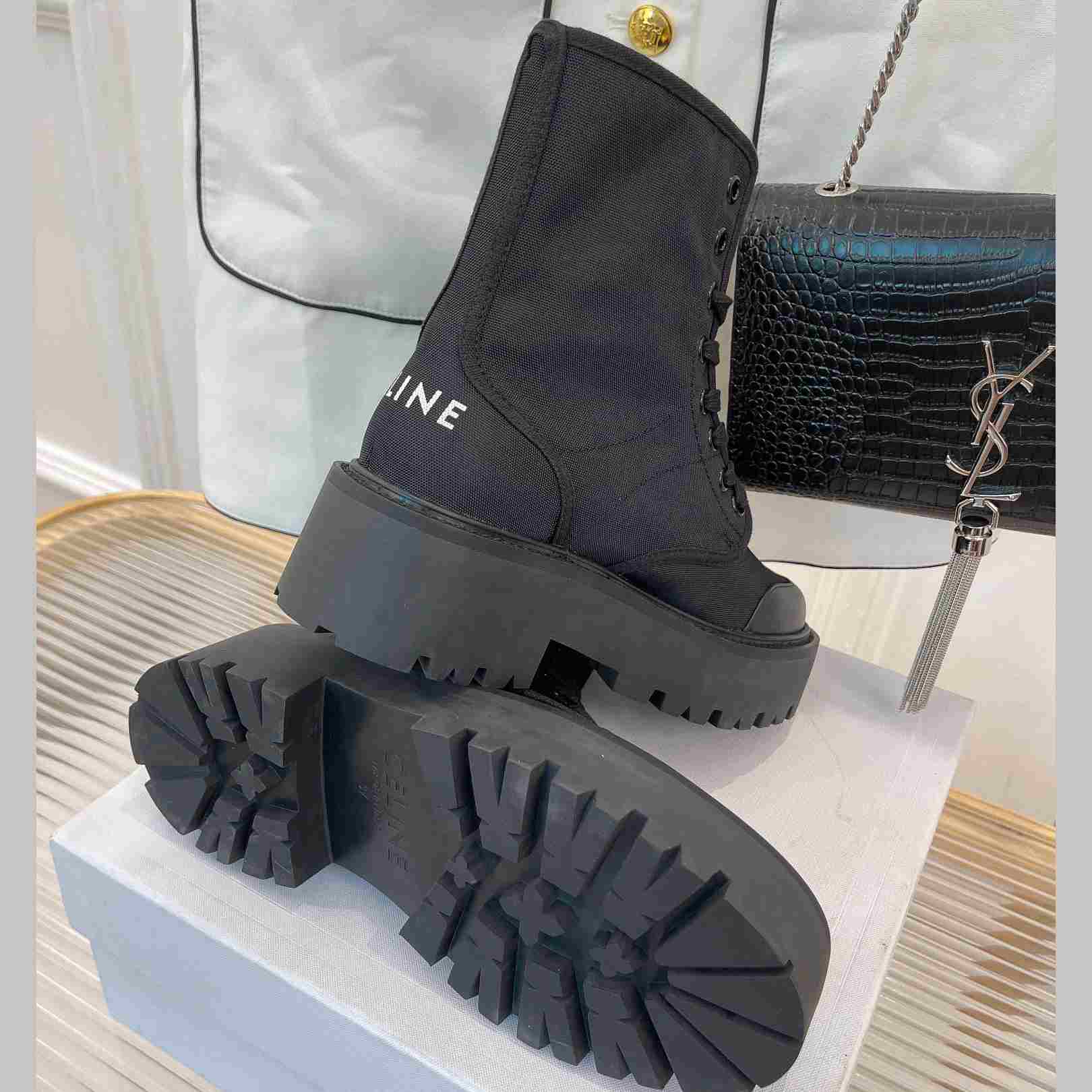 Celine Bulky Laced Up Boot In Nylon And Shiny Bull - PerfectKickZ