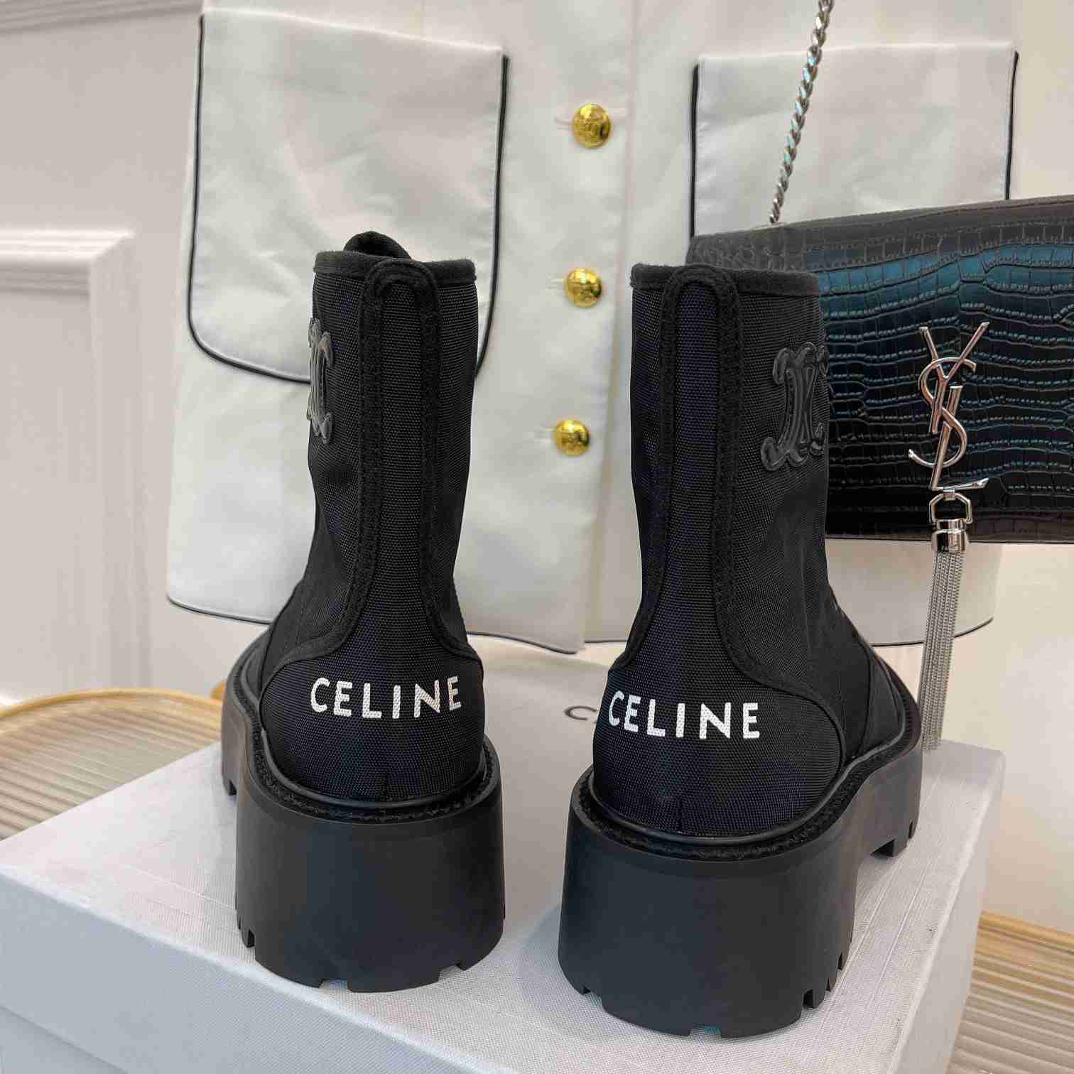 Celine Bulky Laced Up Boot In Nylon And Shiny Bull - PerfectKickZ