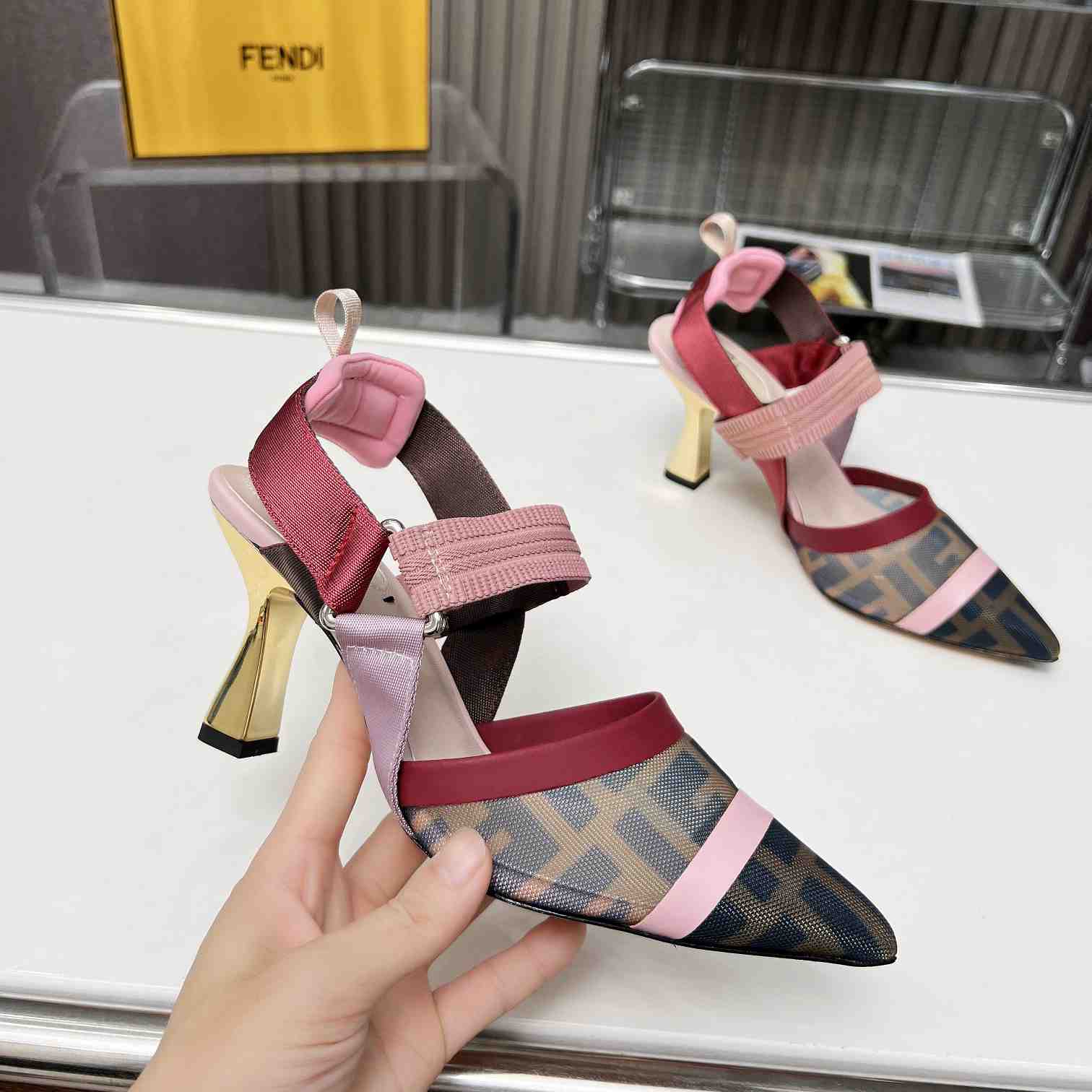 Fendi Colibrì Brown Mesh High-heeled Slingbacks - PerfectKickZ