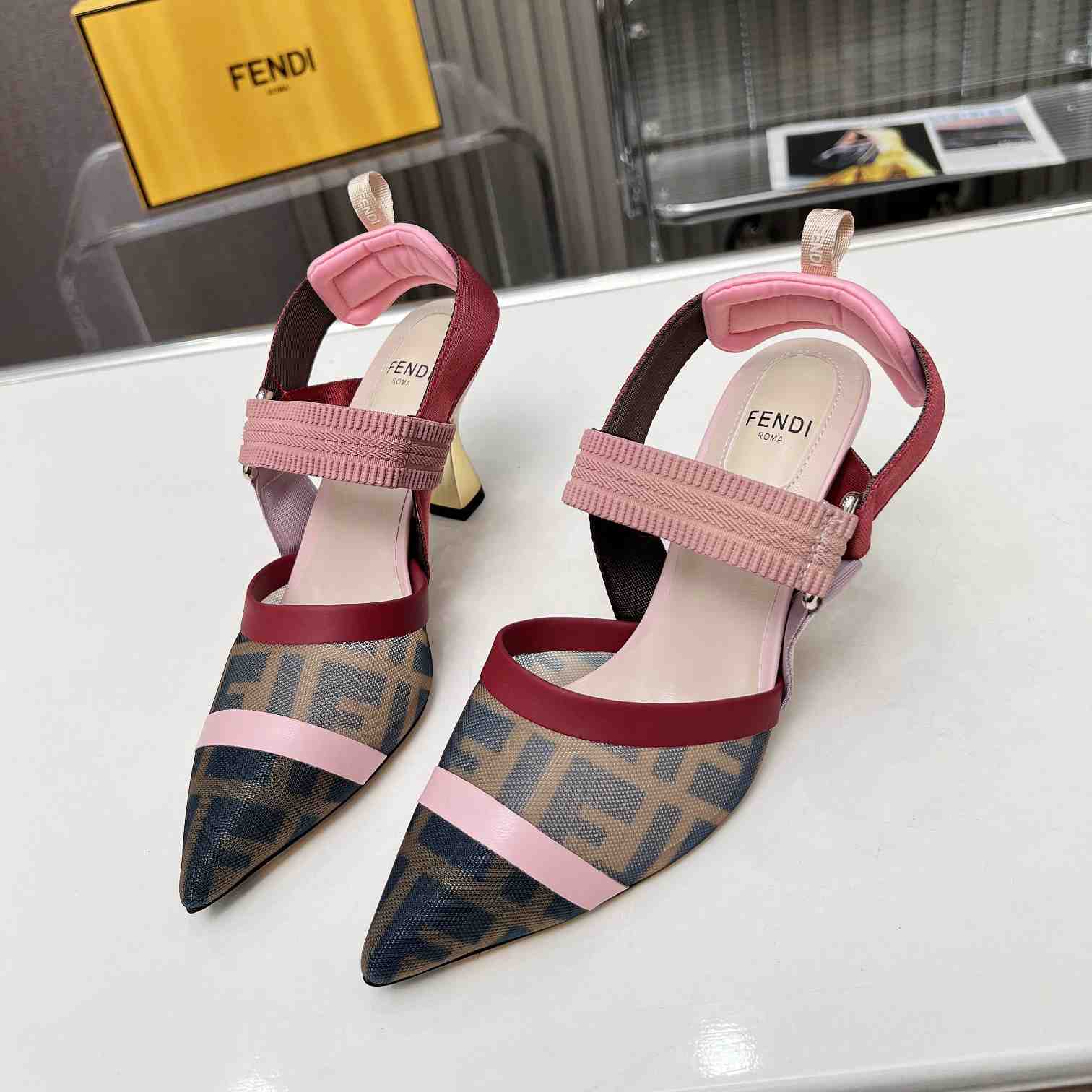 Fendi Colibrì Brown Mesh High-heeled Slingbacks - 