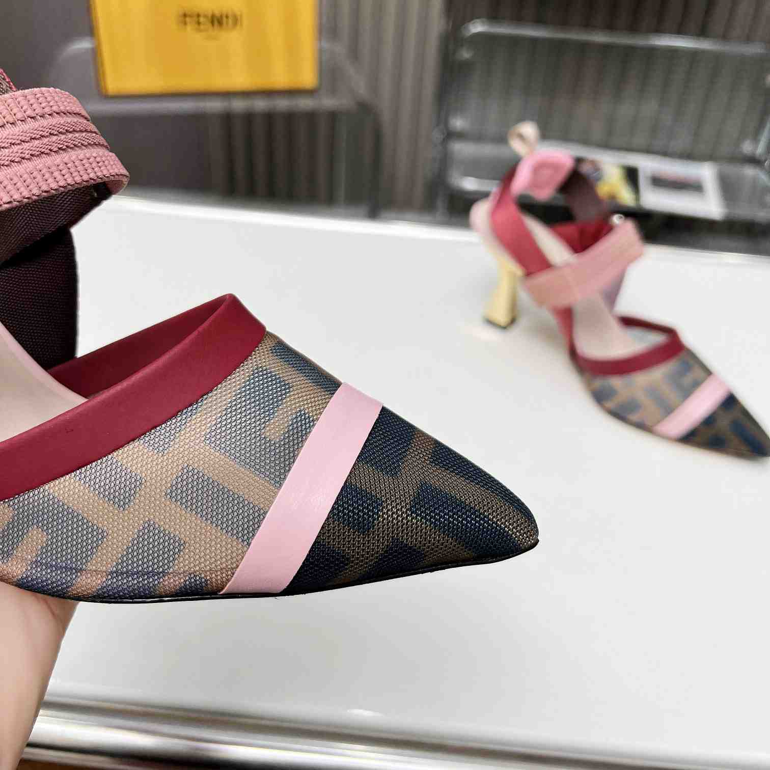 Fendi Colibrì Brown Mesh High-heeled Slingbacks - 
