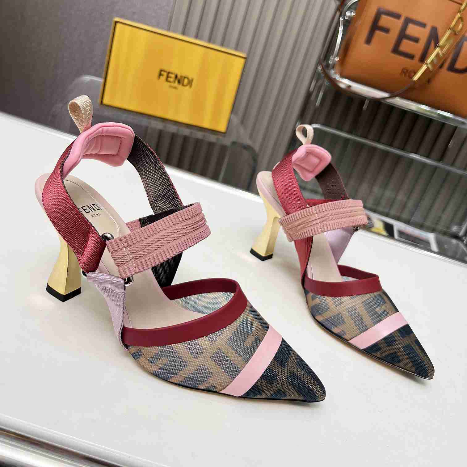 Fendi Colibrì Brown Mesh High-heeled Slingbacks - PerfectKickZ