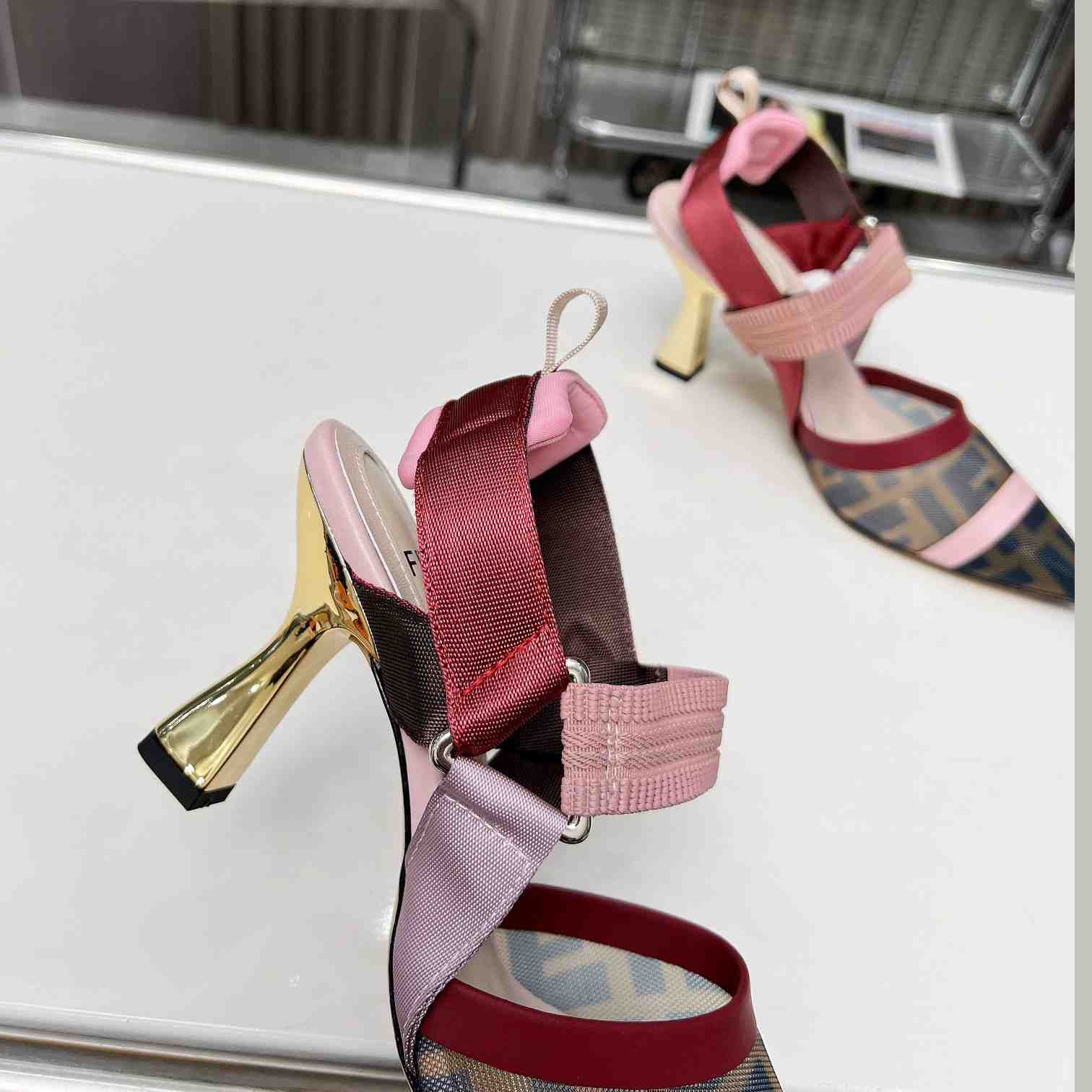 Fendi Colibrì Brown Mesh High-heeled Slingbacks - 