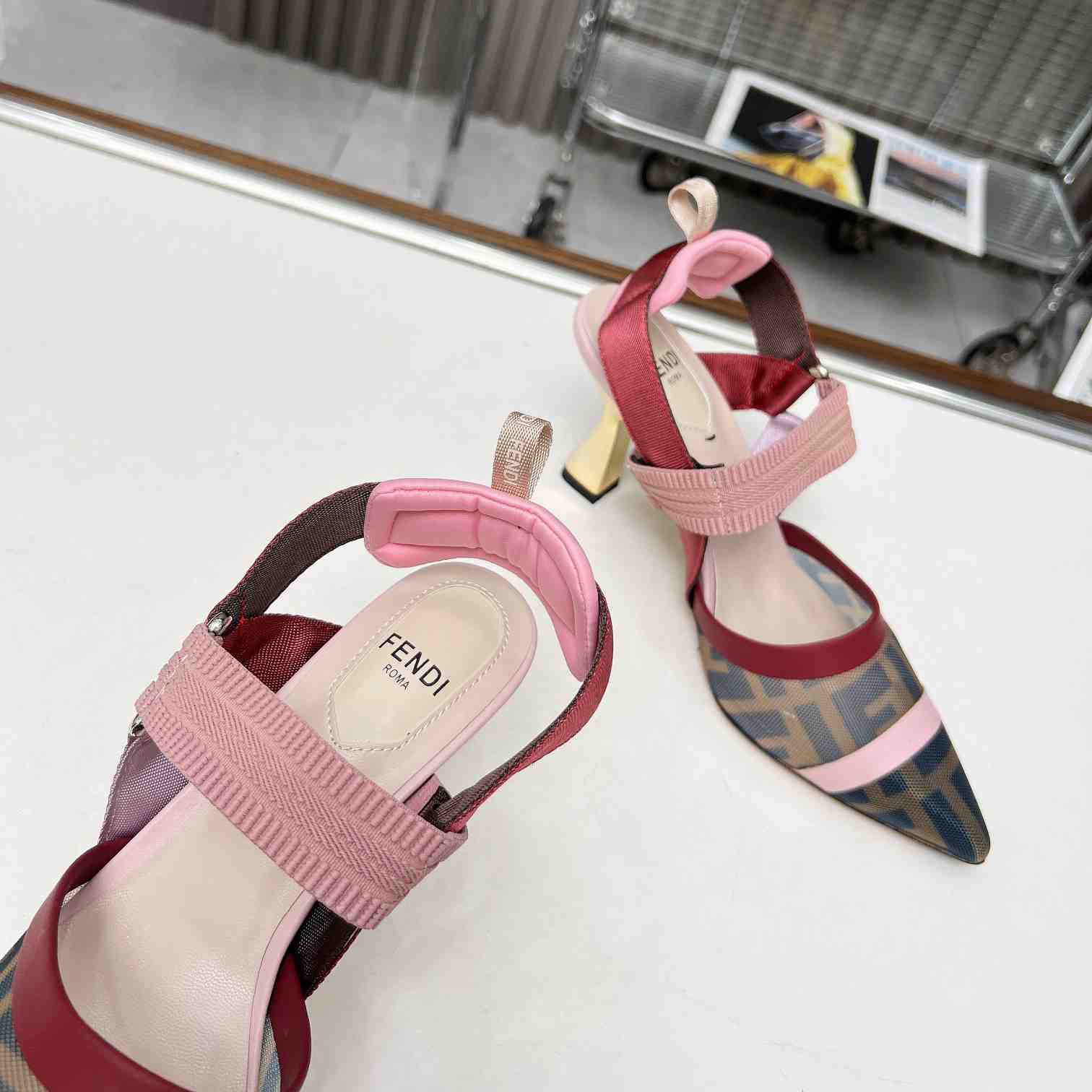 Fendi Colibrì Brown Mesh High-heeled Slingbacks - 