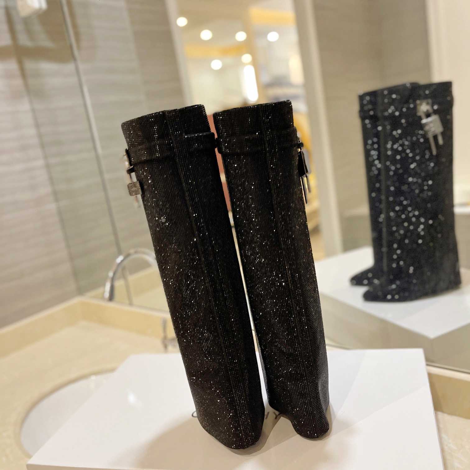 Givenchy Shark Lock Boots In Satin With Strass - PerfectKickZ