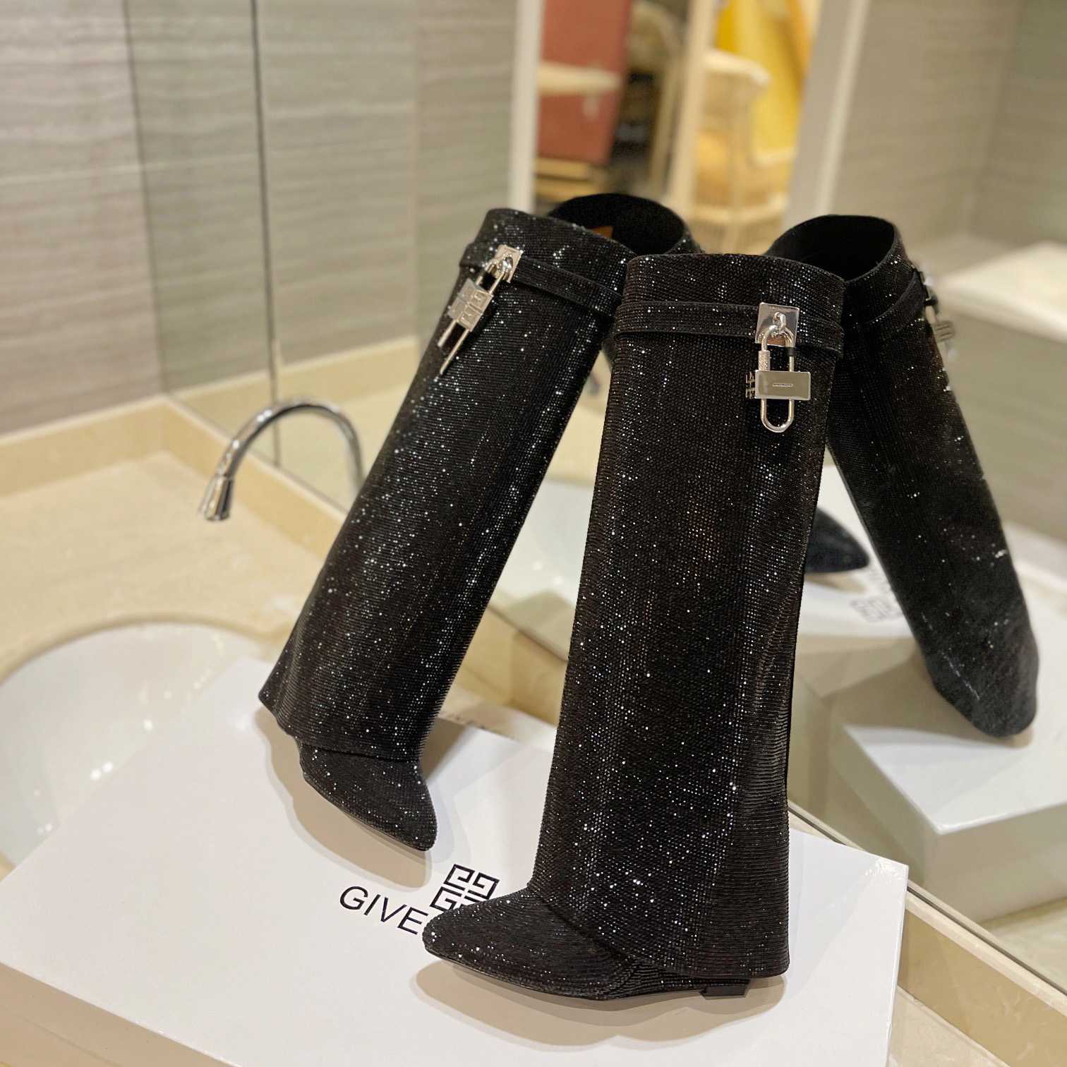 Givenchy Shark Lock Boots In Satin With Strass - PerfectKickZ