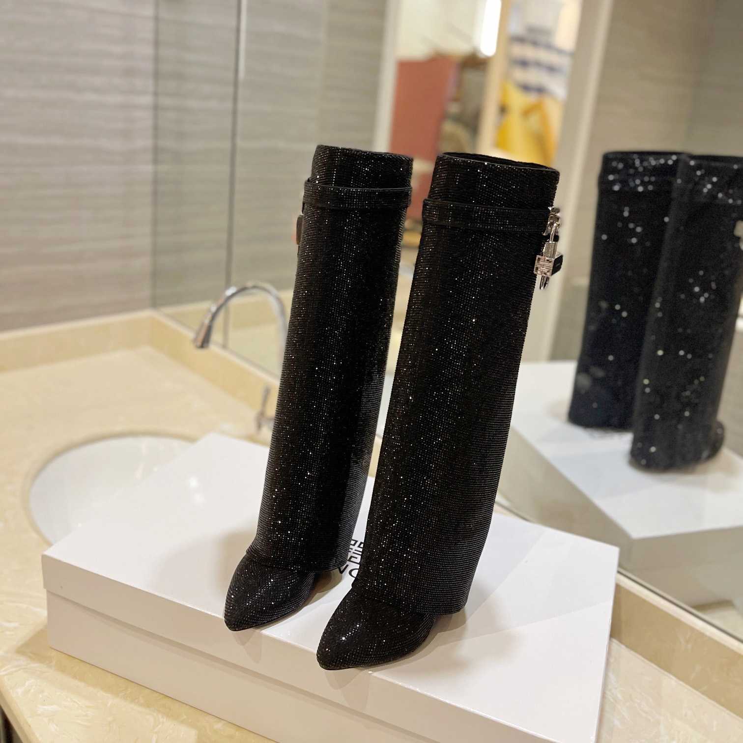 Givenchy Shark Lock Boots In Satin With Strass - PerfectKickZ
