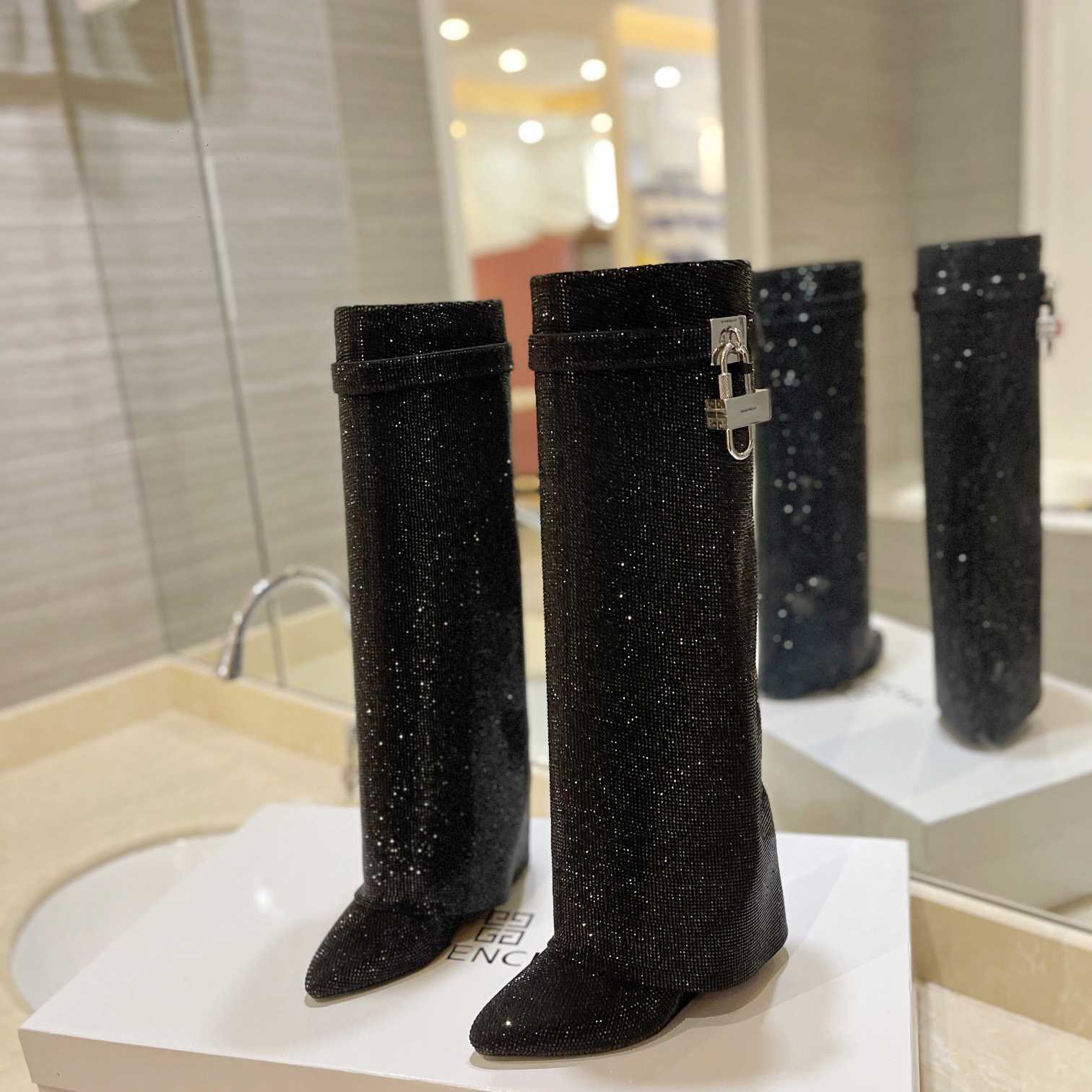 Givenchy Shark Lock Boots In Satin With Strass - PerfectKickZ