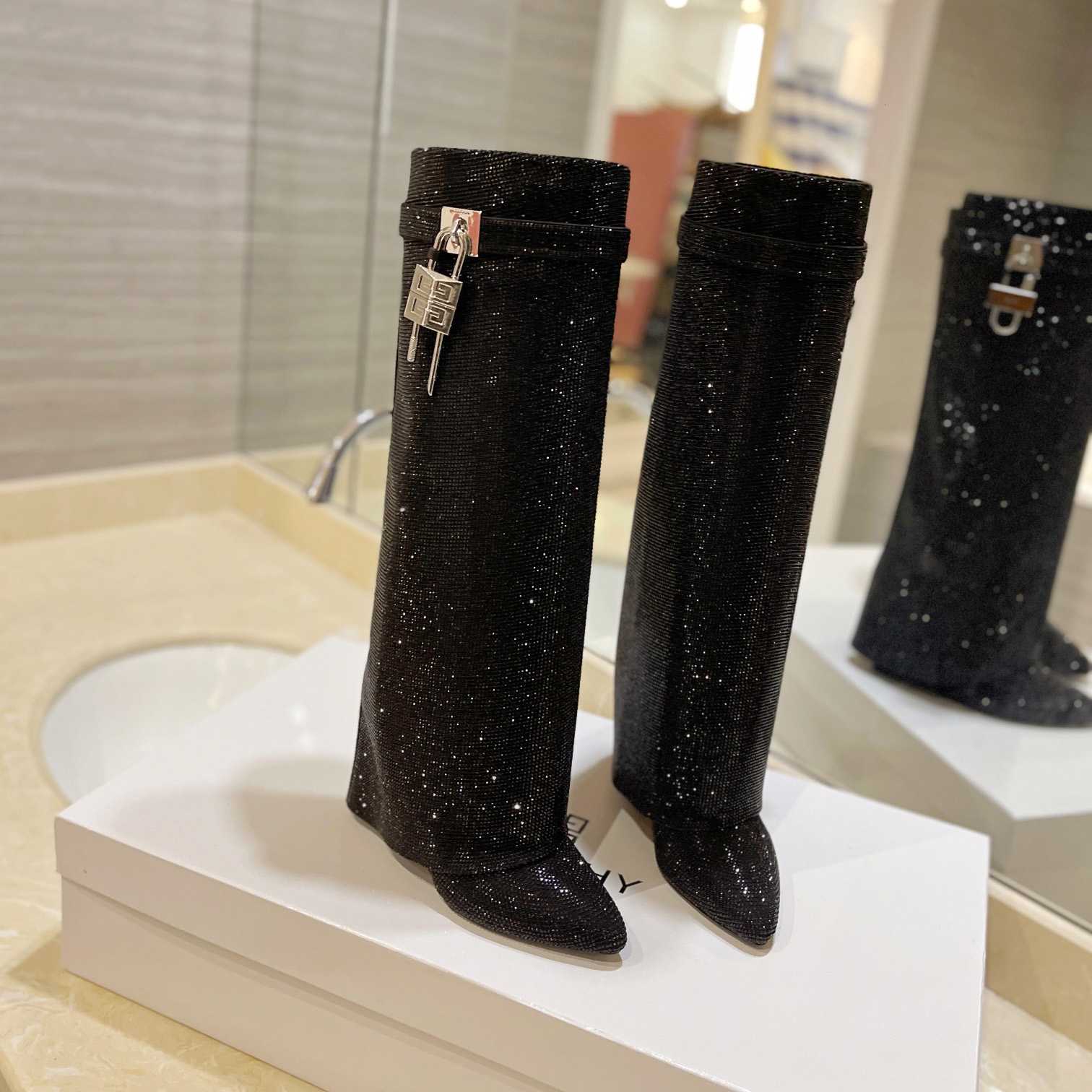 Givenchy Shark Lock Boots In Satin With Strass - PerfectKickZ