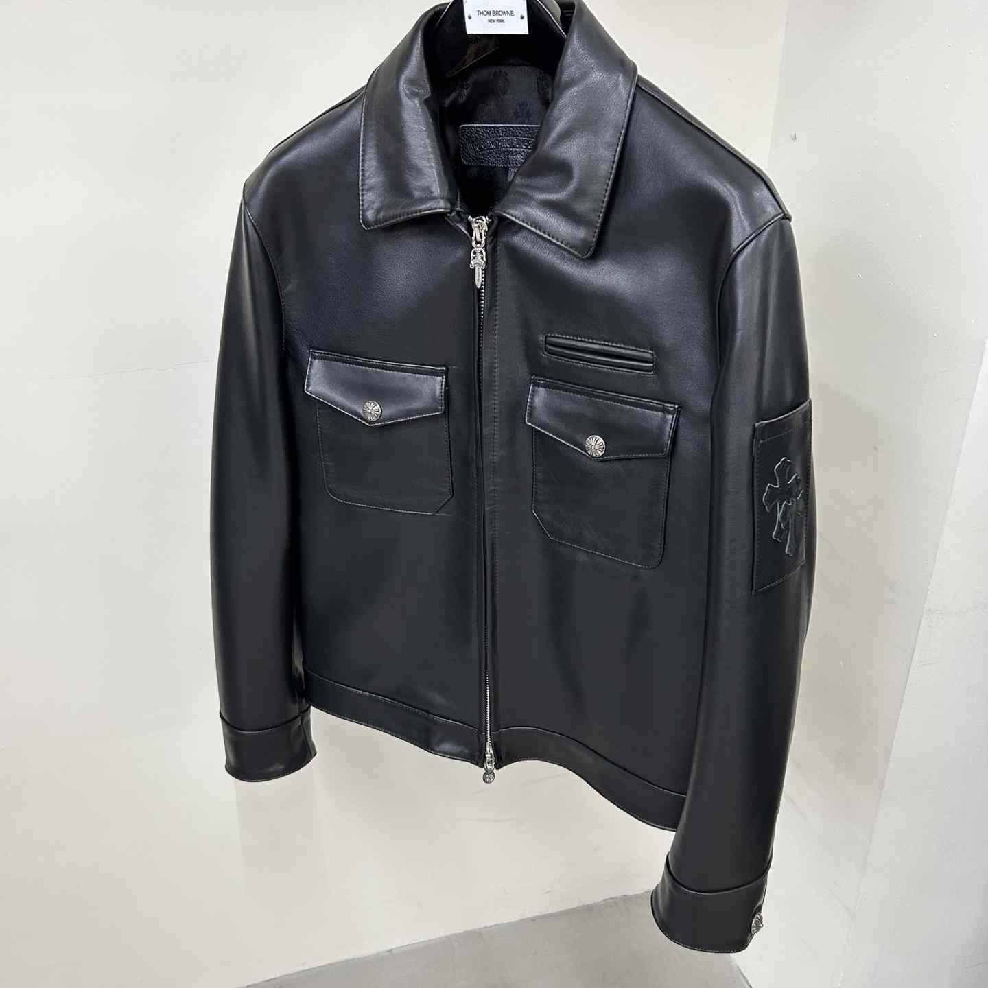 Chrome Heart Leather Patched Leather Jacket - PerfectKickZ