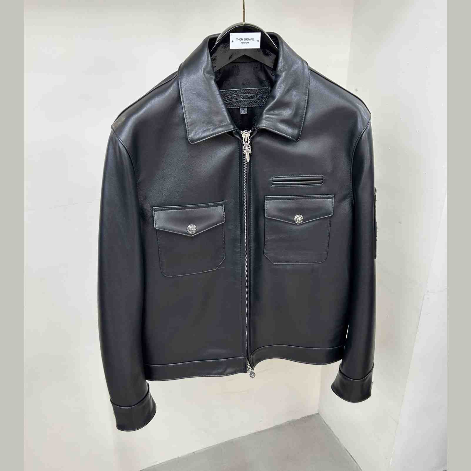 Chrome Heart Leather Patched Leather Jacket - PerfectKickZ