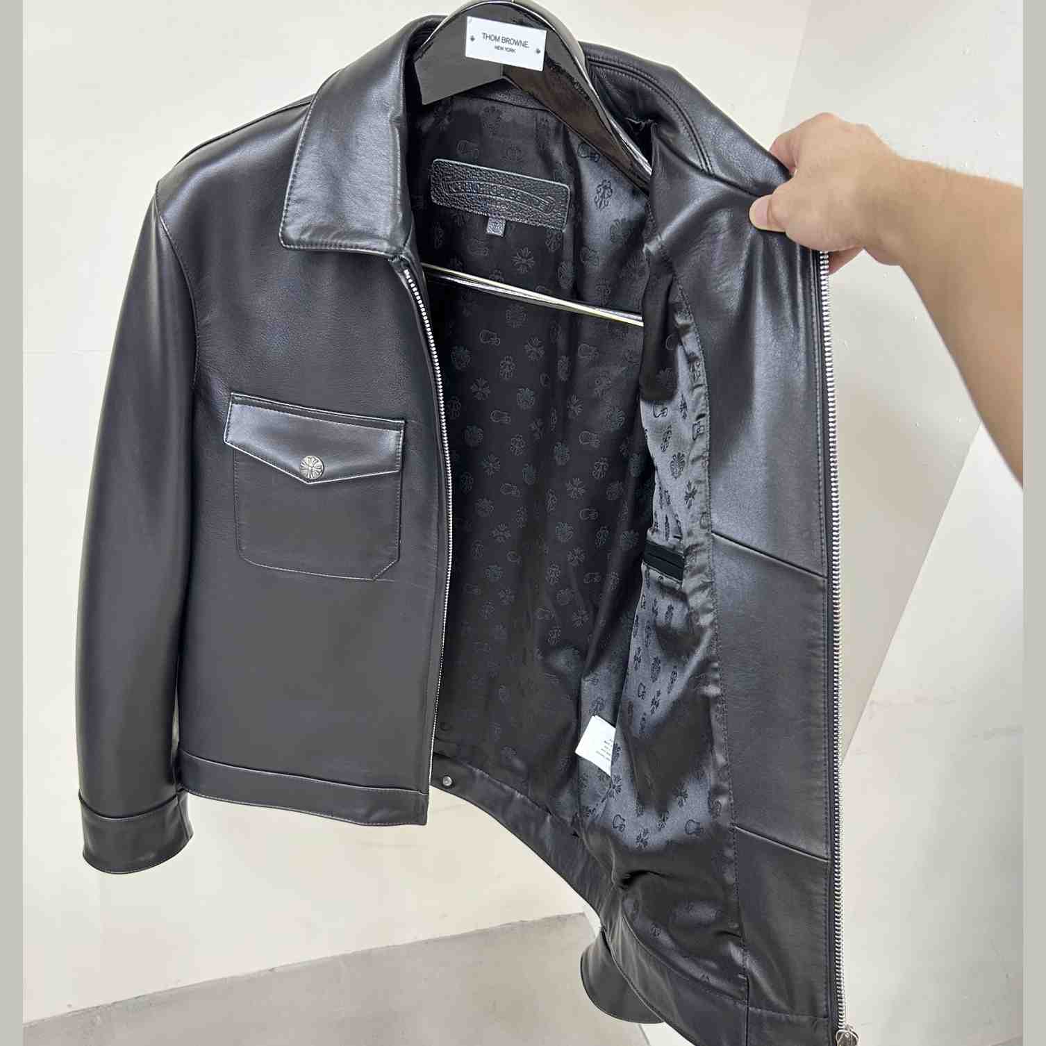 Chrome Heart Leather Patched Leather Jacket - PerfectKickZ