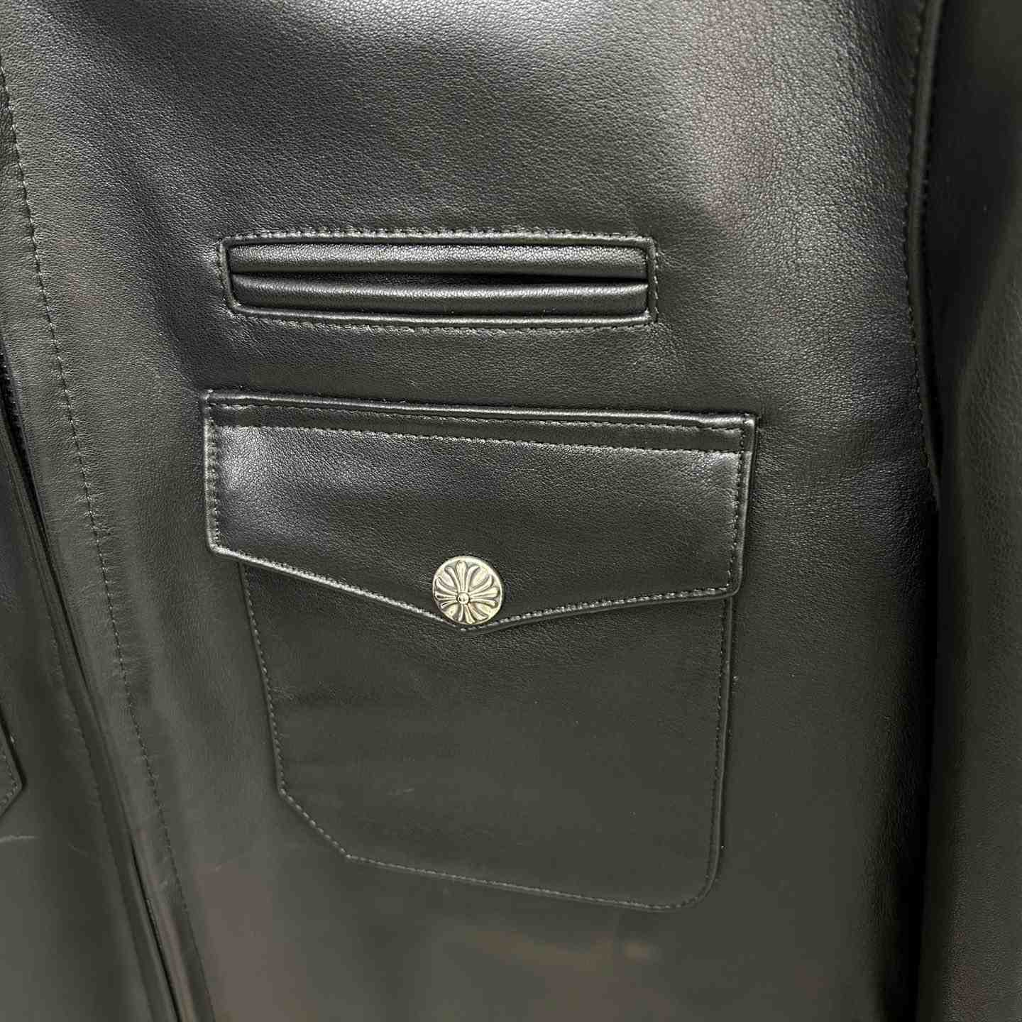 Chrome Heart Leather Patched Leather Jacket - PerfectKickZ