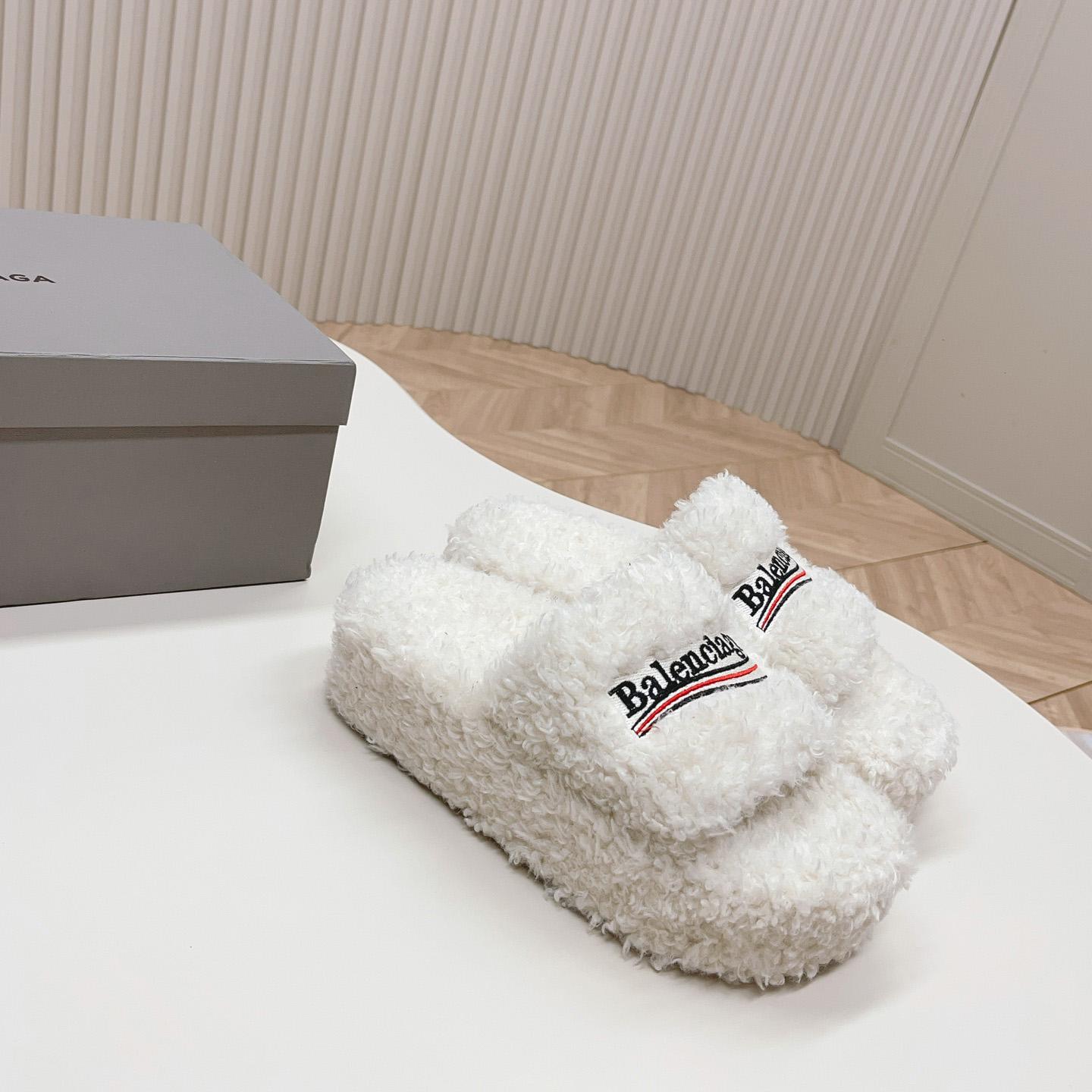 Balenciaga Furry Platform Sandal In White - PerfectKickZ