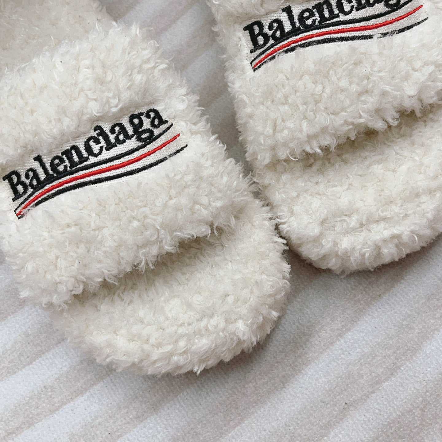 Balenciaga Furry Platform Sandal In White - PerfectKickZ