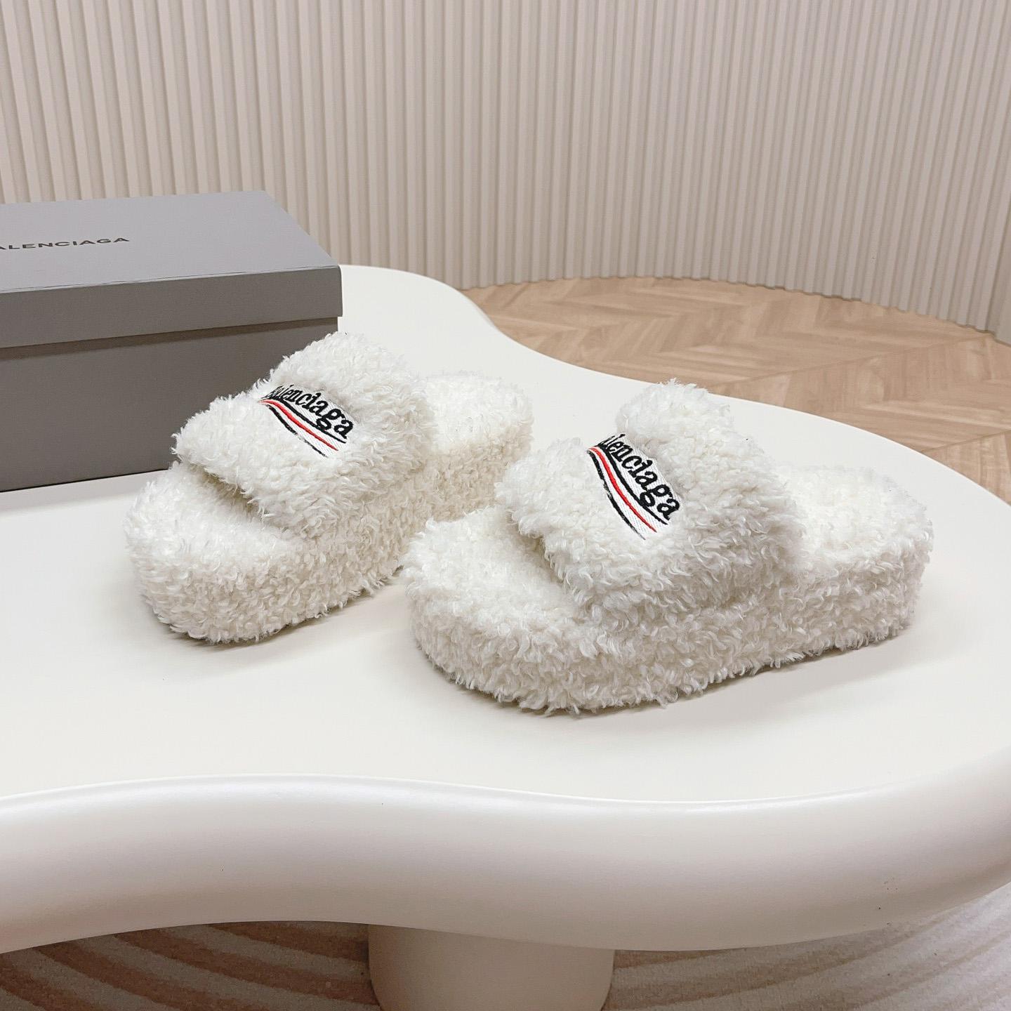Balenciaga Furry Platform Sandal In White - PerfectKickZ