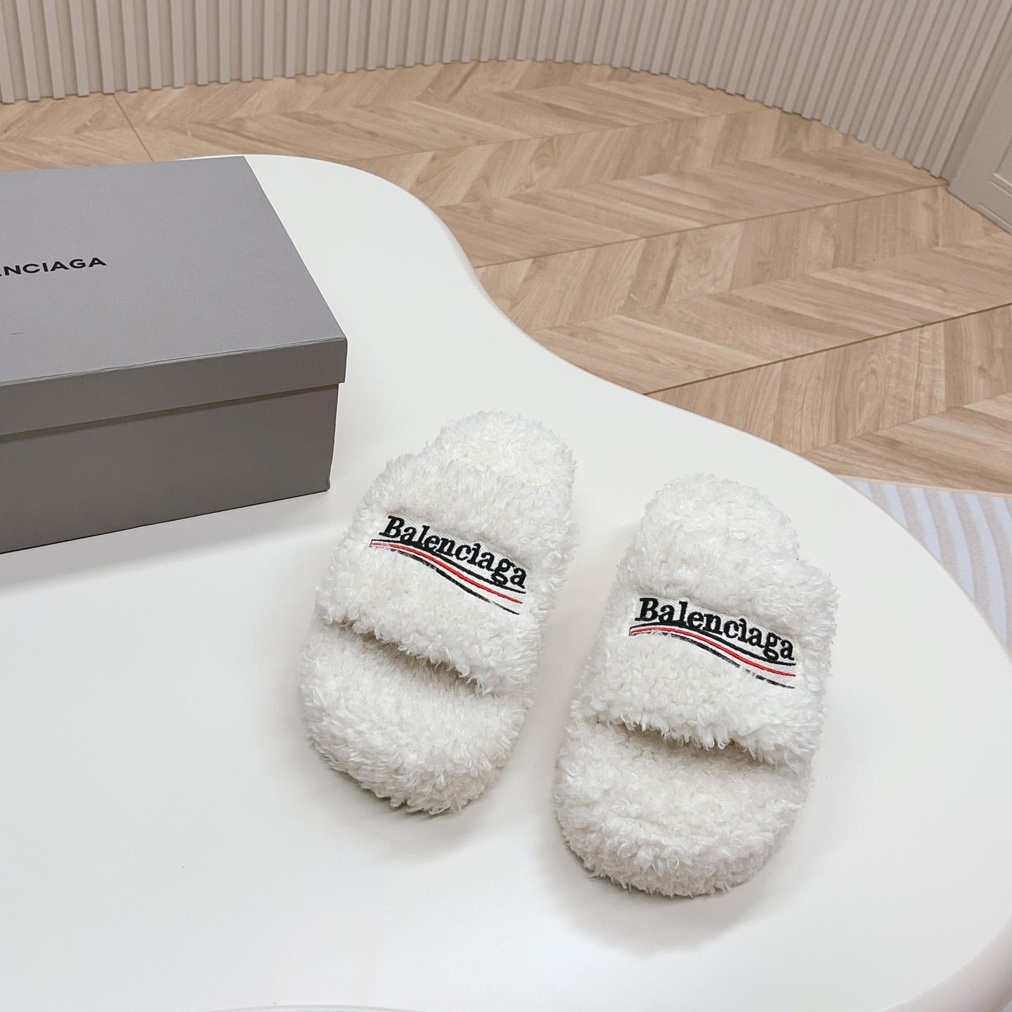 Balenciaga Furry Platform Sandal In White - PerfectKickZ