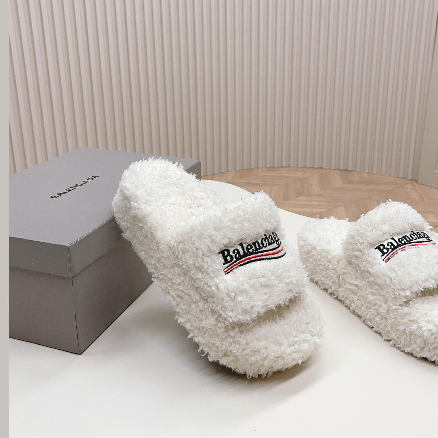 Balenciaga Furry Platform Sandal In White - PerfectKickZ