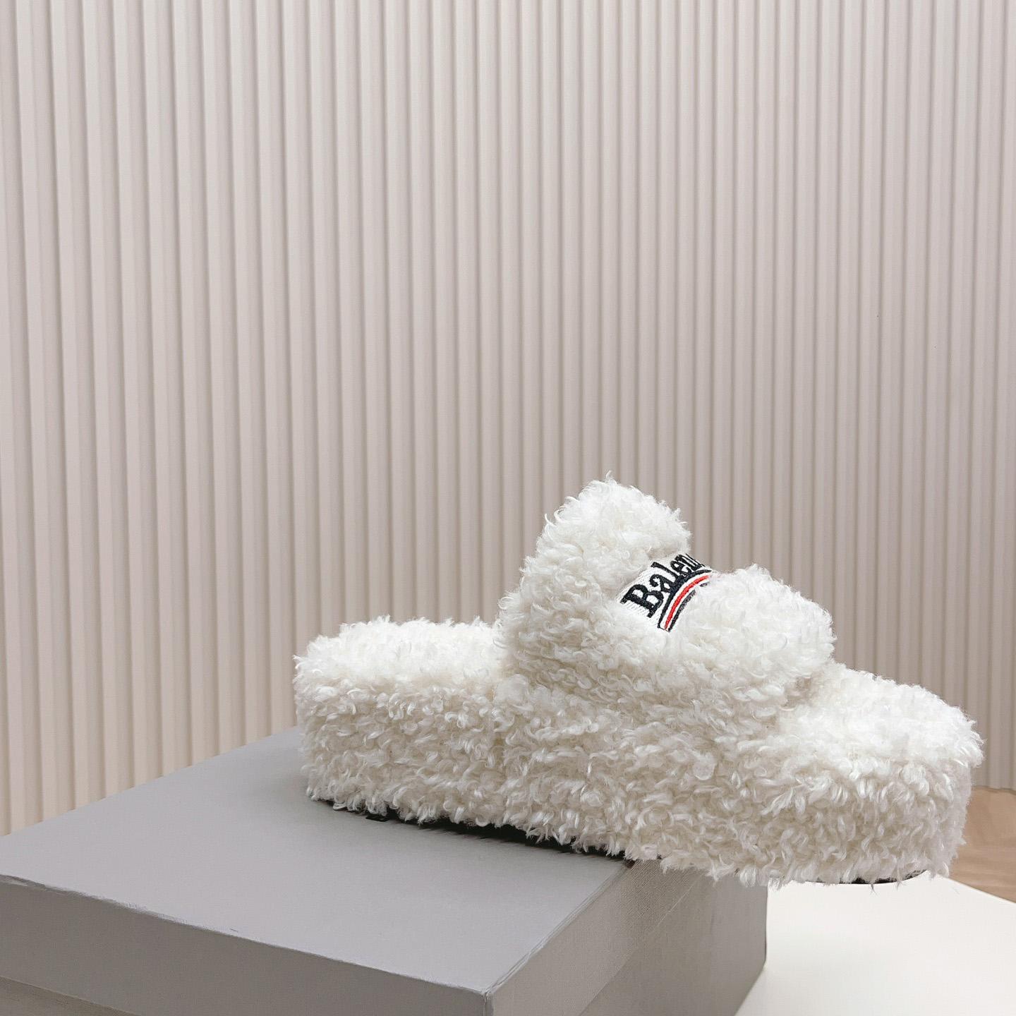 Balenciaga Furry Platform Sandal In White - PerfectKickZ