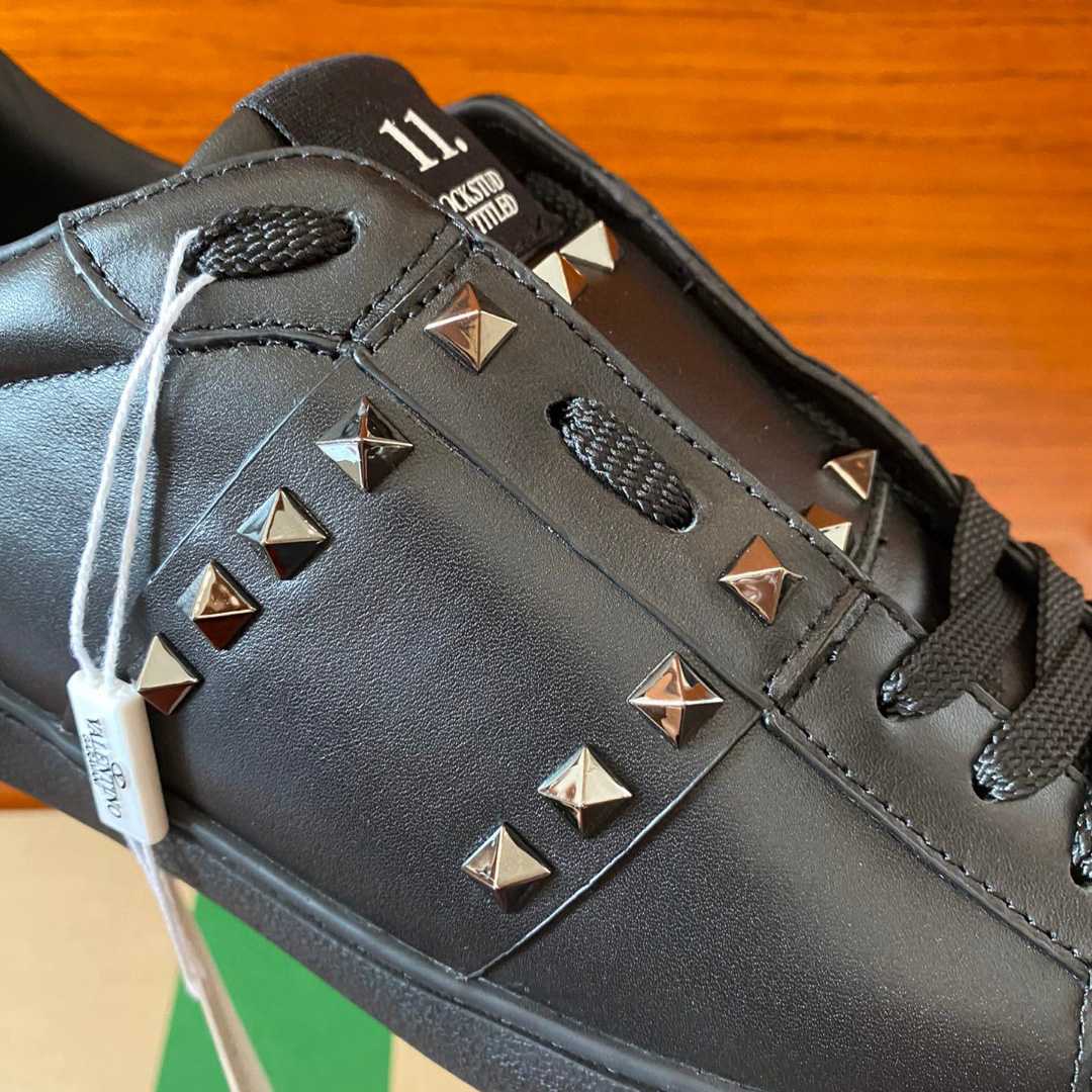 Valenti Rockstud Untitled Noir Calfskin Leather Sneaker - PerfectKickZ