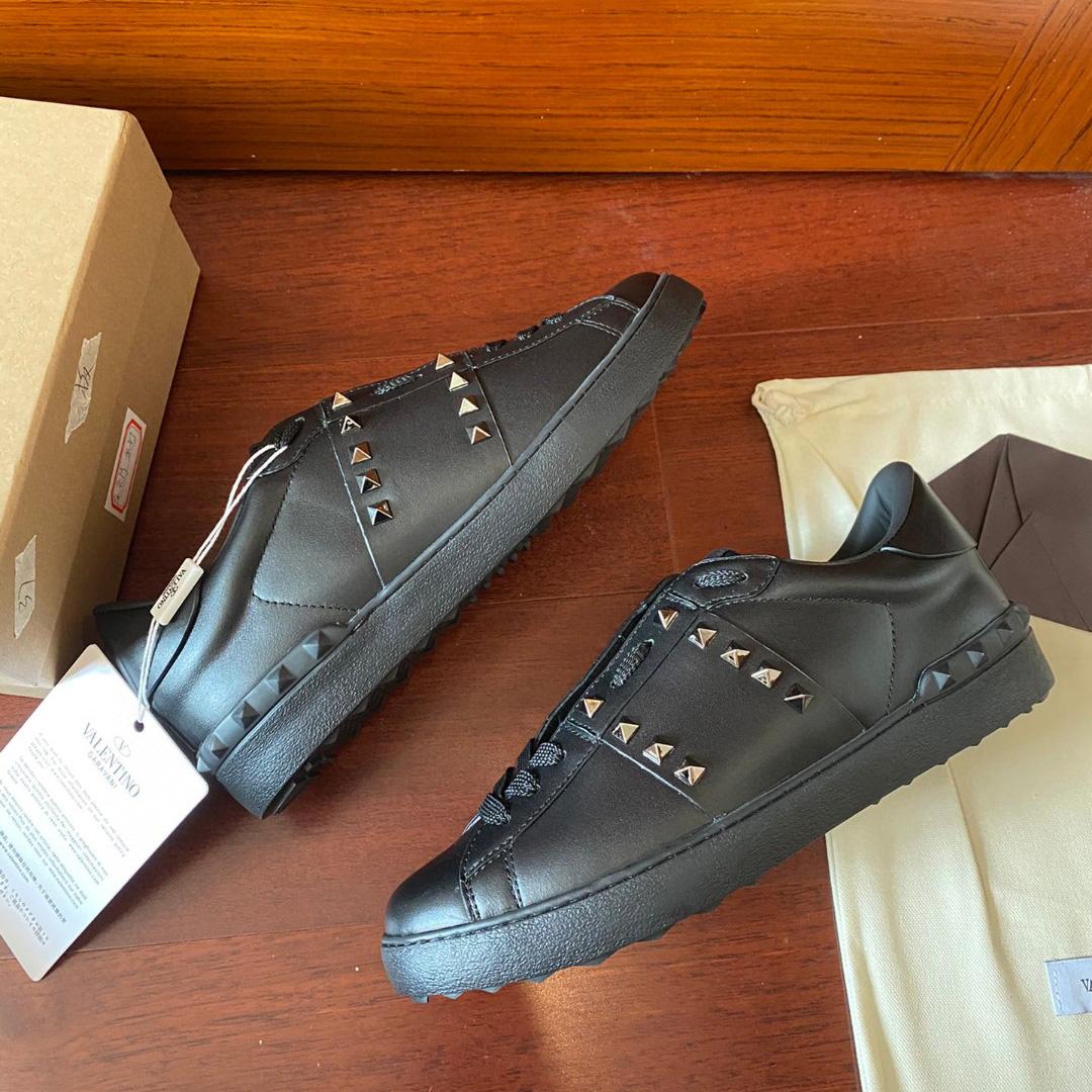 Valenti Rockstud Untitled Noir Calfskin Leather Sneaker - PerfectKickZ