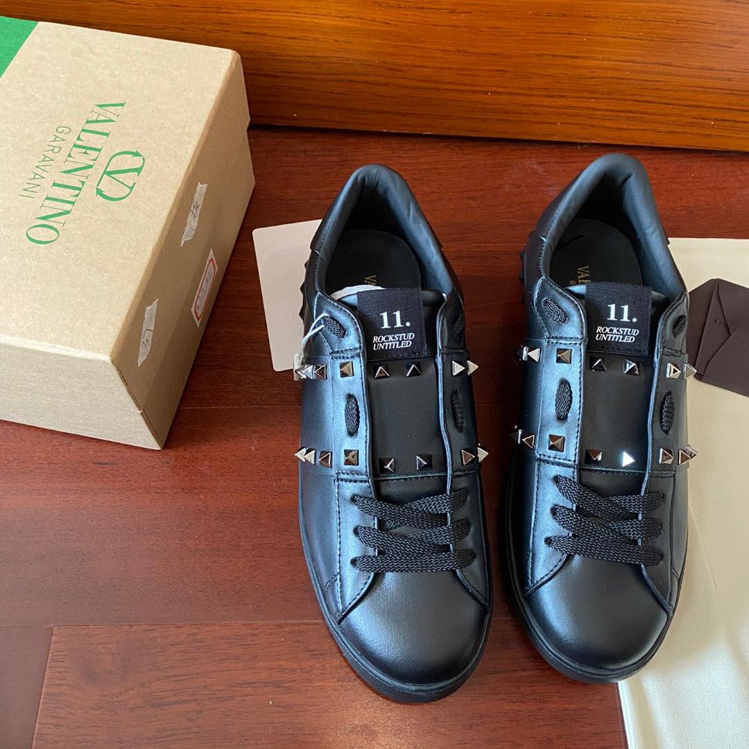 Valenti Rockstud Untitled Noir Calfskin Leather Sneaker - PerfectKickZ