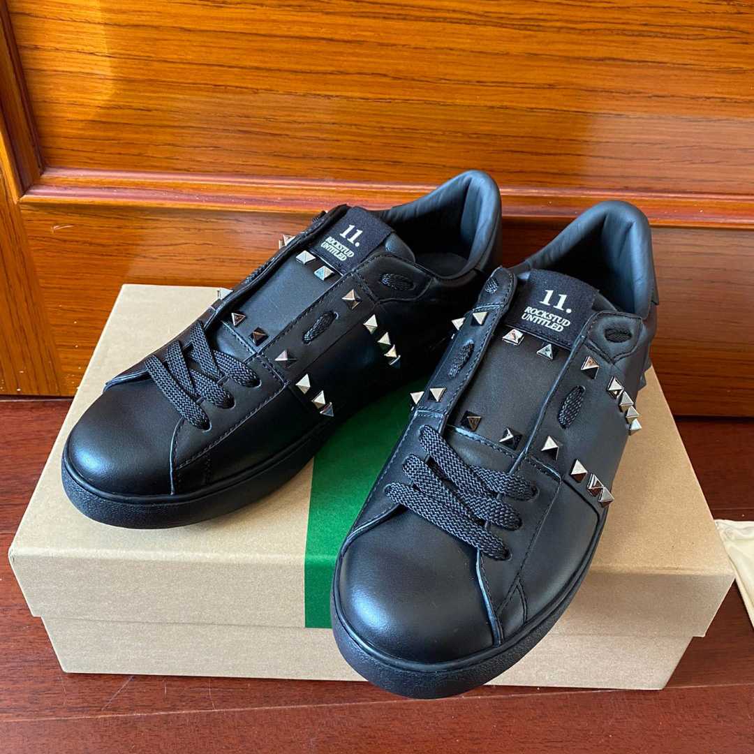 Valenti Rockstud Untitled Noir Calfskin Leather Sneaker - PerfectKickZ