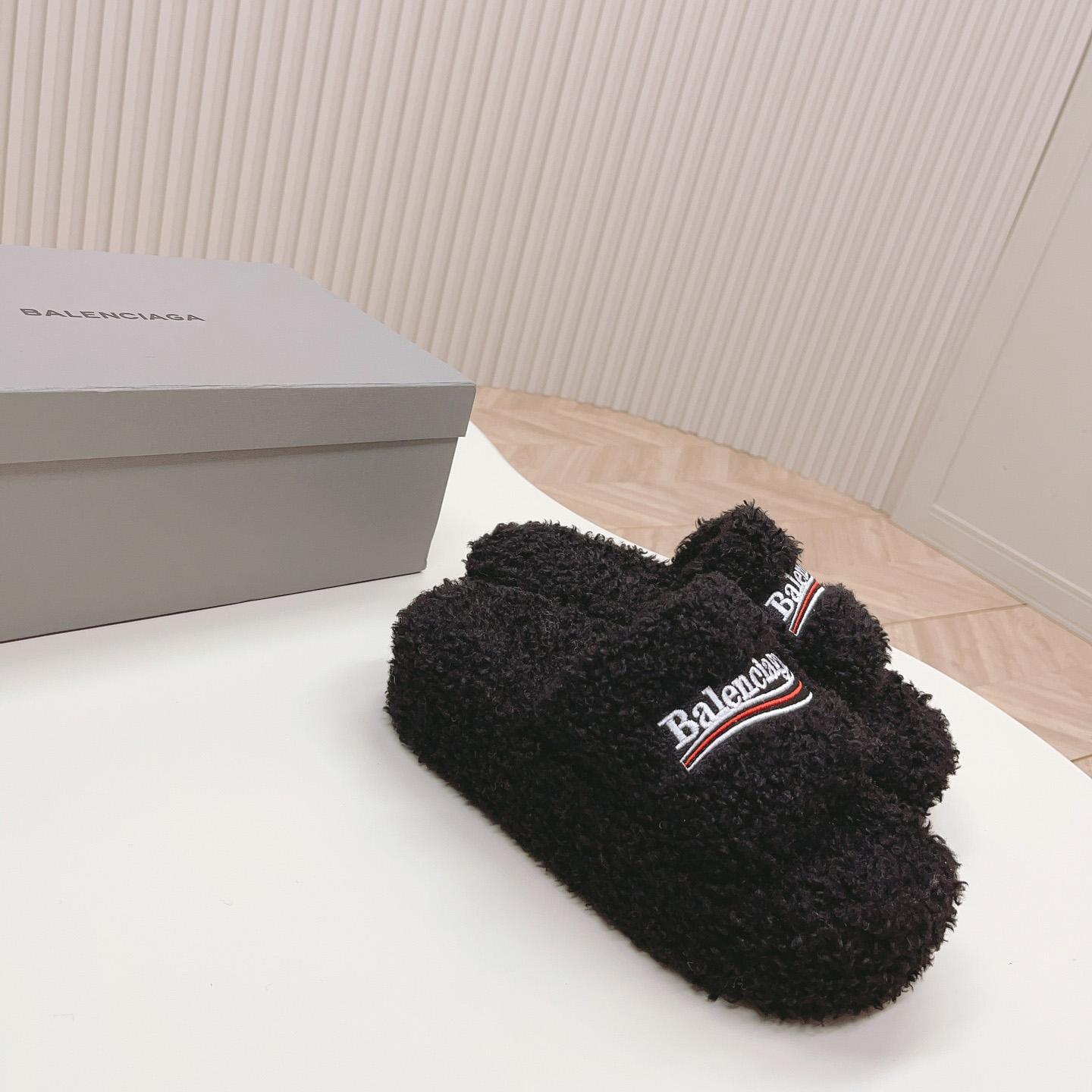Balenciaga Furry Platform Sandal In Black - PerfectKickZ