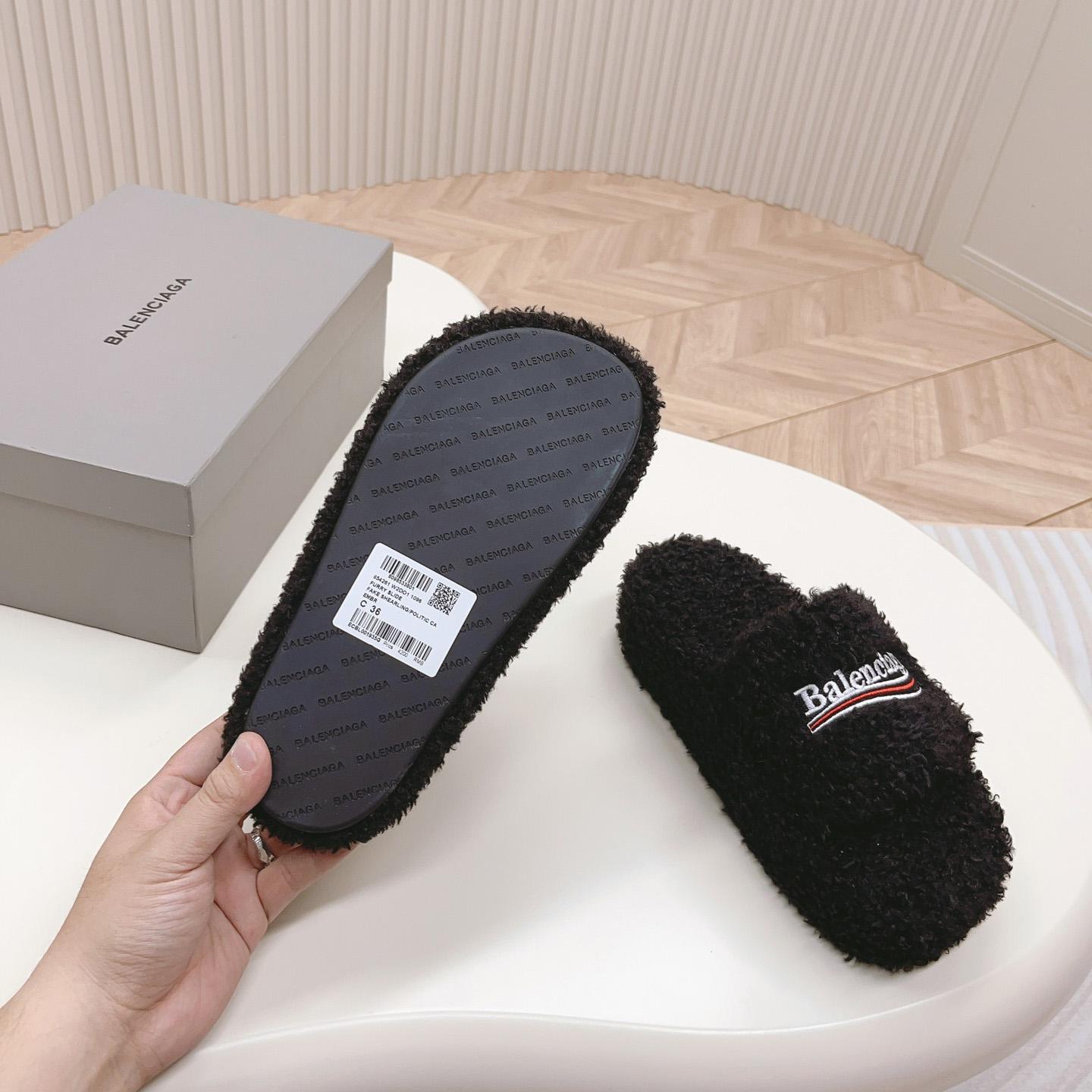 Balenciaga Furry Platform Sandal In Black - 
