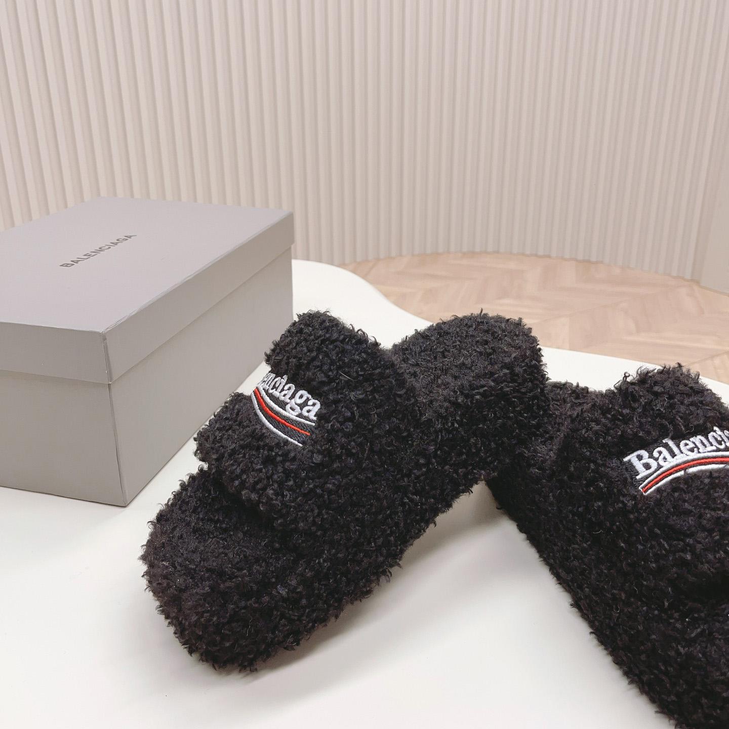 Balenciaga Furry Platform Sandal In Black - PerfectKickZ