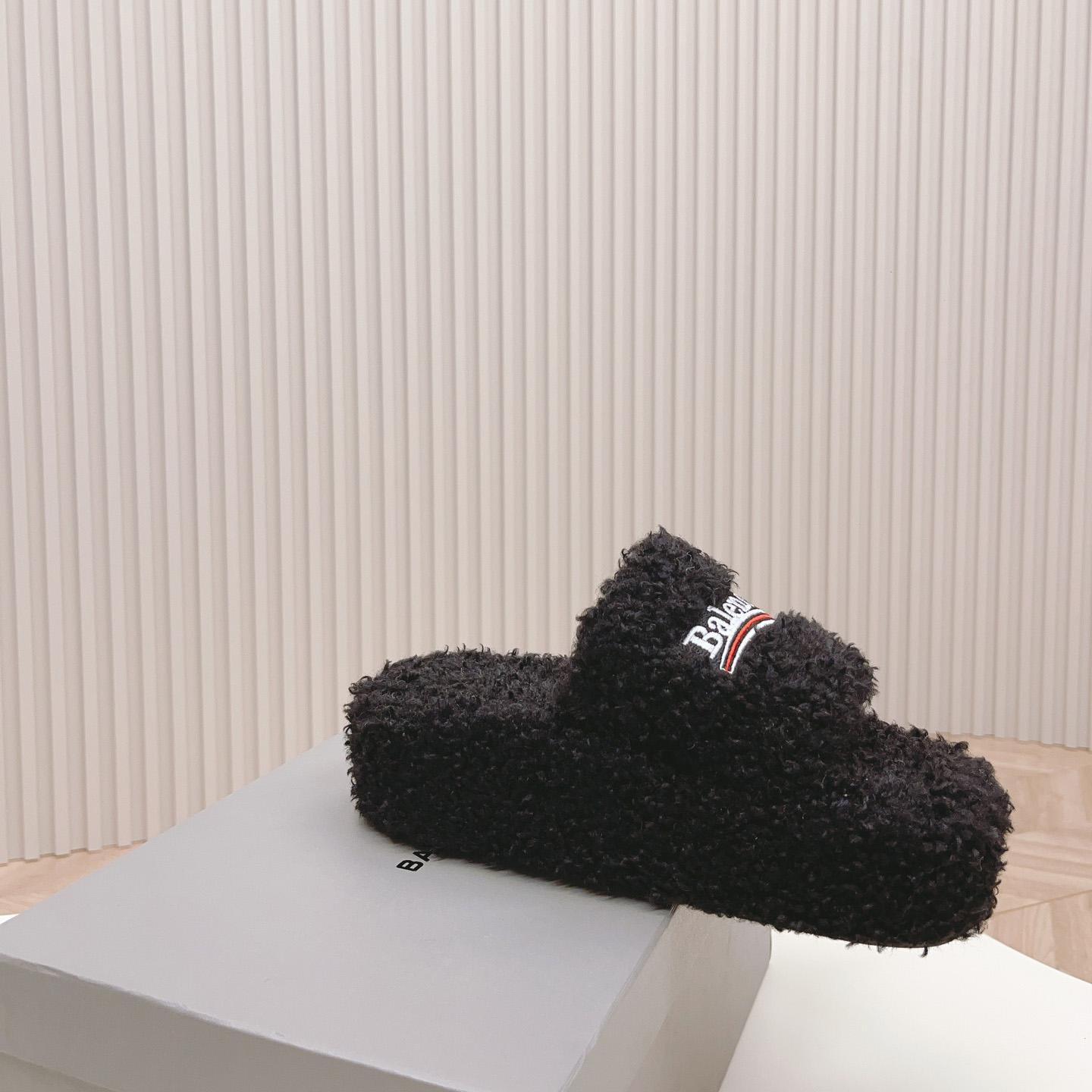Balenciaga Furry Platform Sandal In Black - PerfectKickZ