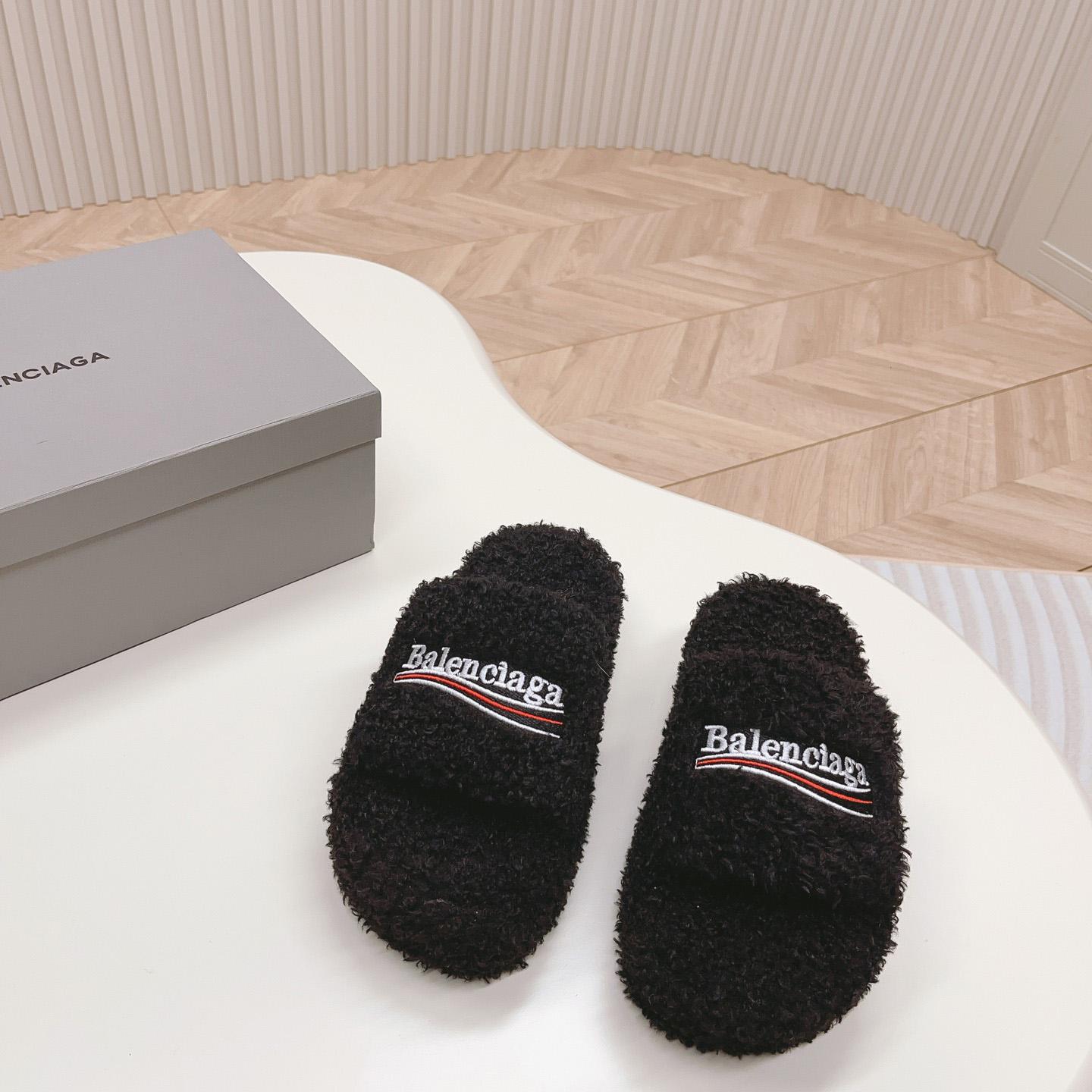 Balenciaga Furry Platform Sandal In Black - PerfectKickZ